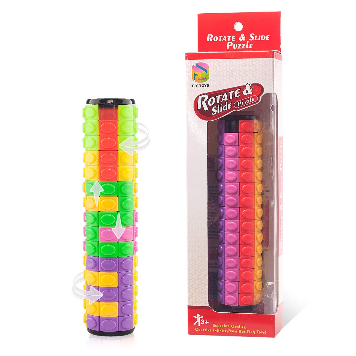 Rotating Slide Puzzle Fidget Toy - 8 Colors, 15 Layers - Brain Teaser & Sensory Toy for Stress Relief - Perfect for Office, Classroom, Travel and Gift Giving (Easter Basket Stuffers, Stocking Stuffers)