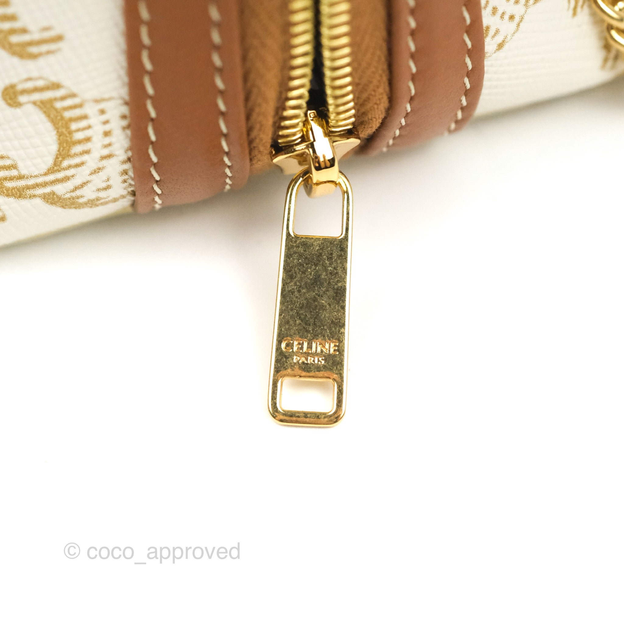Celine Triomphe Canvas and Lambskin Chain Clutch Bag in White/Tan - Elegant Evening Bag for Parties, Weddings & Special Occasions