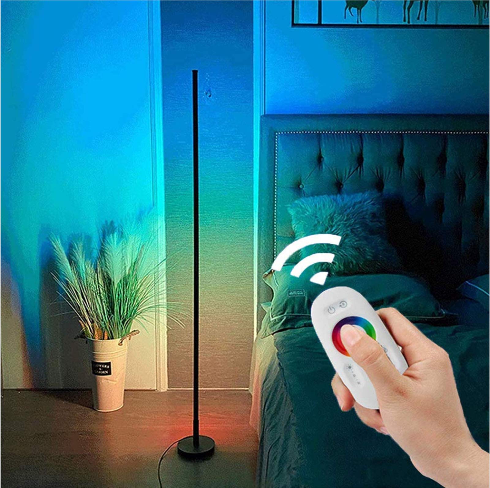 Olaffi RGB Corner Floor Lamp - Dimmable Nordic Style Standing Light for Living Room & Bedroom, White | Modern Home Decor with Night Light & Dimming Function