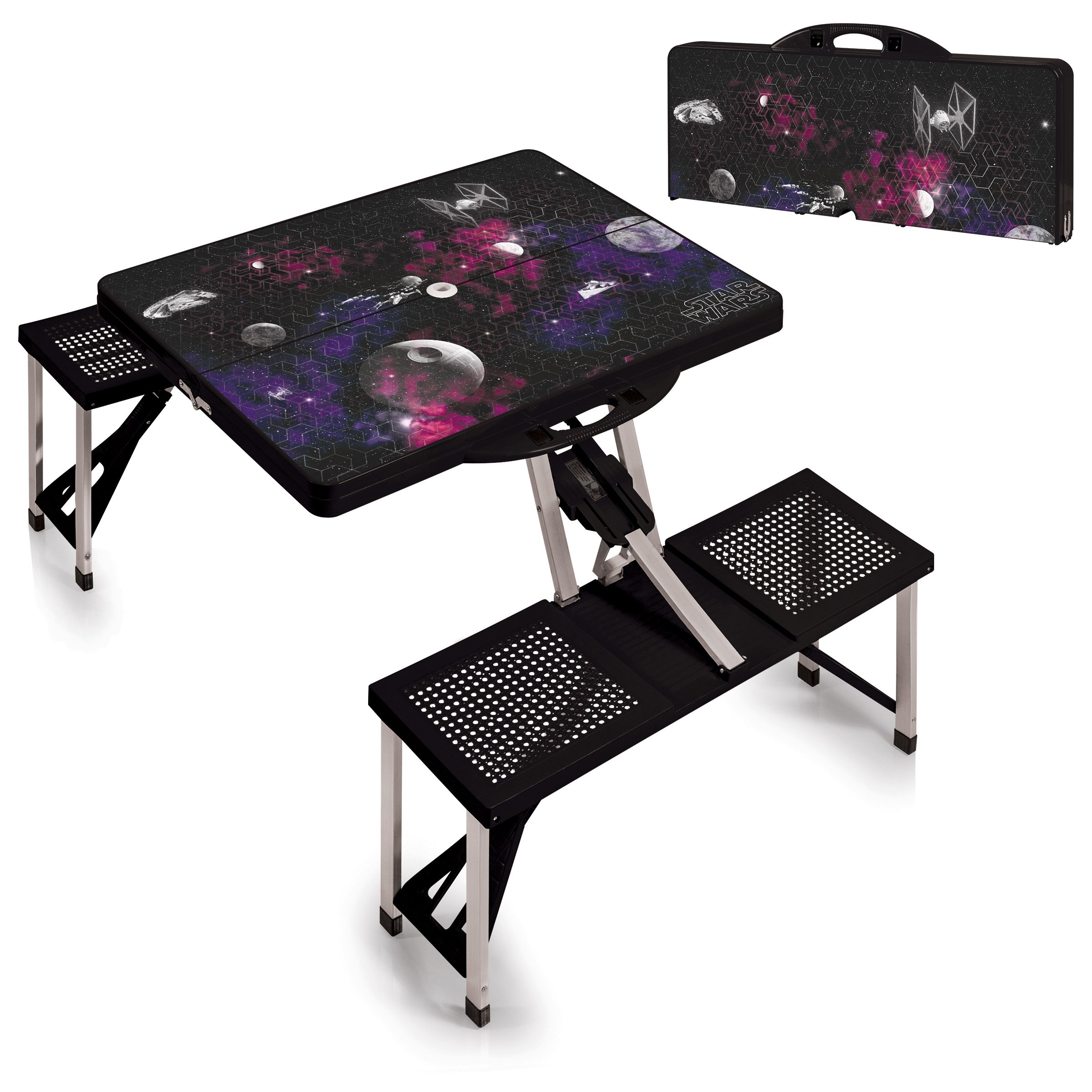 ONIVA - Star Wars Death Star Folding Picnic Table - Portable Camping Table with Umbrella Hole - Outdoor Dining & Picnic Accessories for Backyard, Beach & Park (Black)