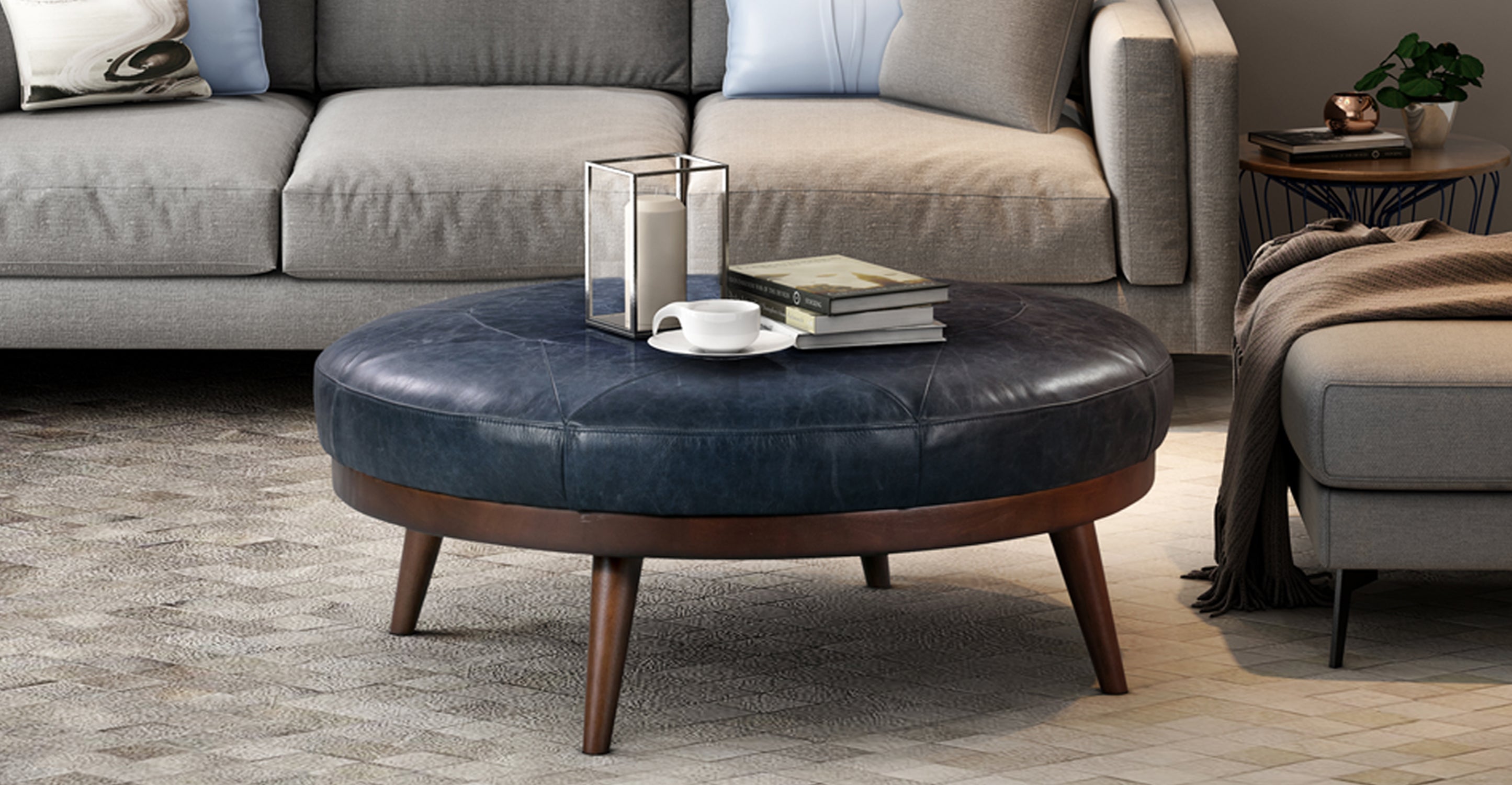 Premium Gio Leather Ottoman - Soft & Durable Footrest, Storage Bench, Living Room Decor - Perfect for Home, Office & Lounge Relaxation