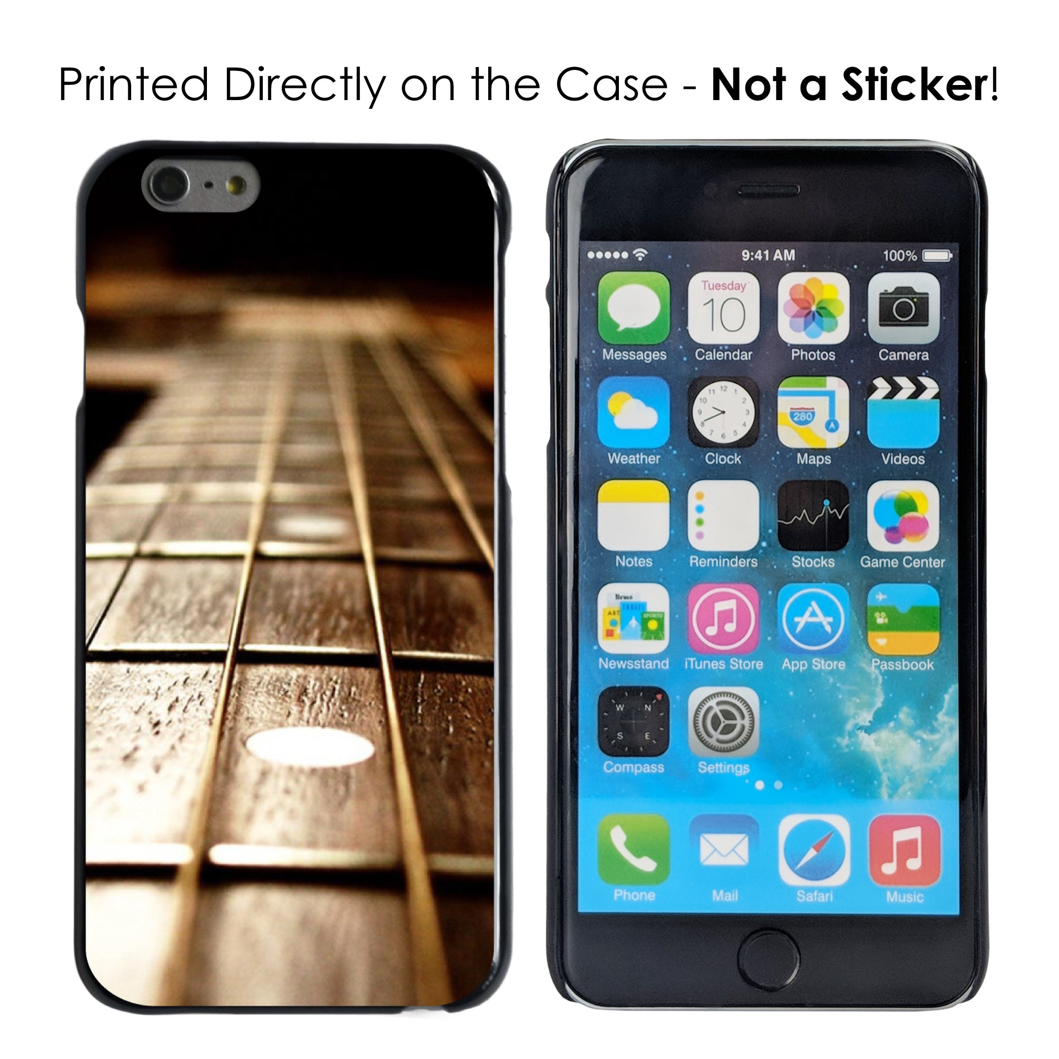 DistinctInk Ultra Slim Hard Plastic Case for iPhone 6/6S (Not Plus) - Custom Black Cover with Guitar Strings Design - Perfect for Music Lovers & Daily Protection