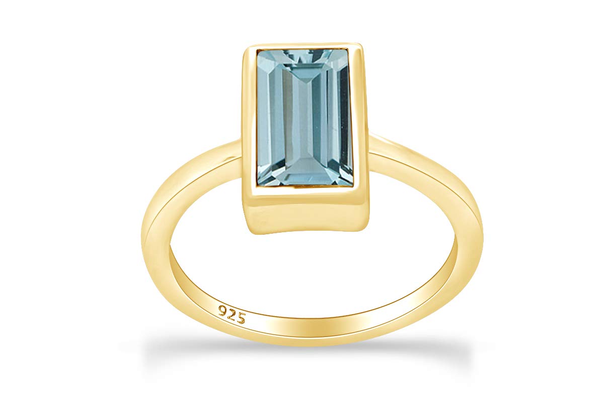 AFFY Jewelry Simulated Gemstone Geometric Vertical Bar Statement Ring - 14k Yellow Gold Over Sterling Silver - Elegant Bridal Wedding Gift for Women (Perfect for Engagement, Anniversary & Special Occasions)