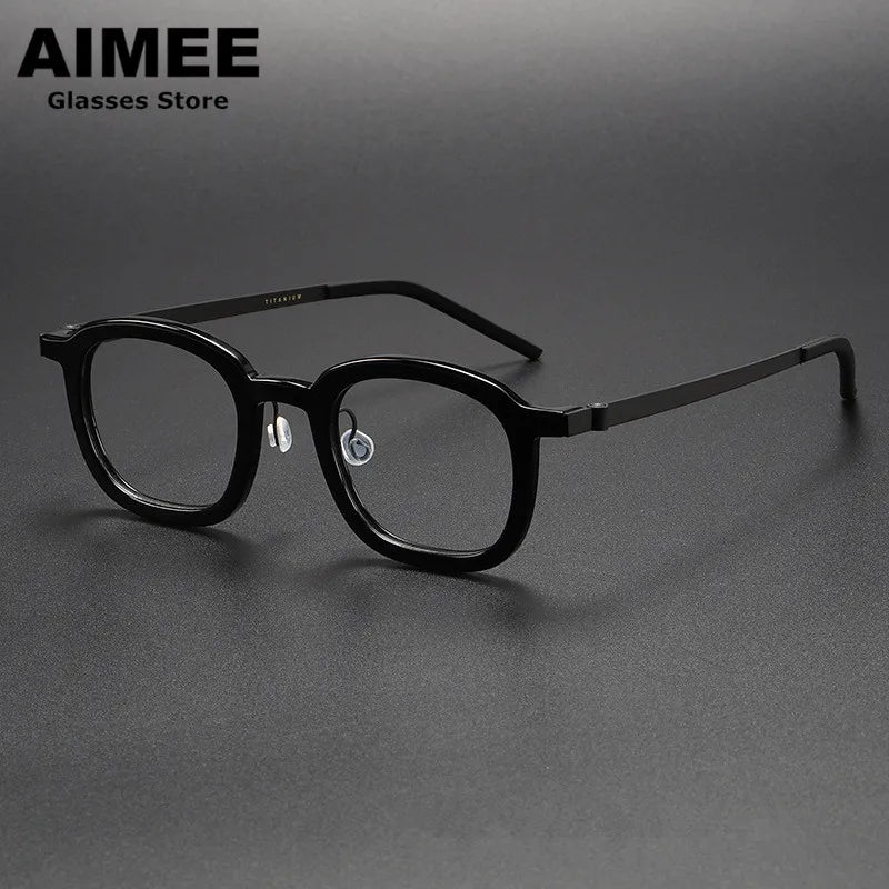 Aimee Unisex Full Rim Square Screwless Titanium Acetate Eyeglasses Frame 1050 - Lightweight Durable Glasses for Work, Reading & Everyday Use