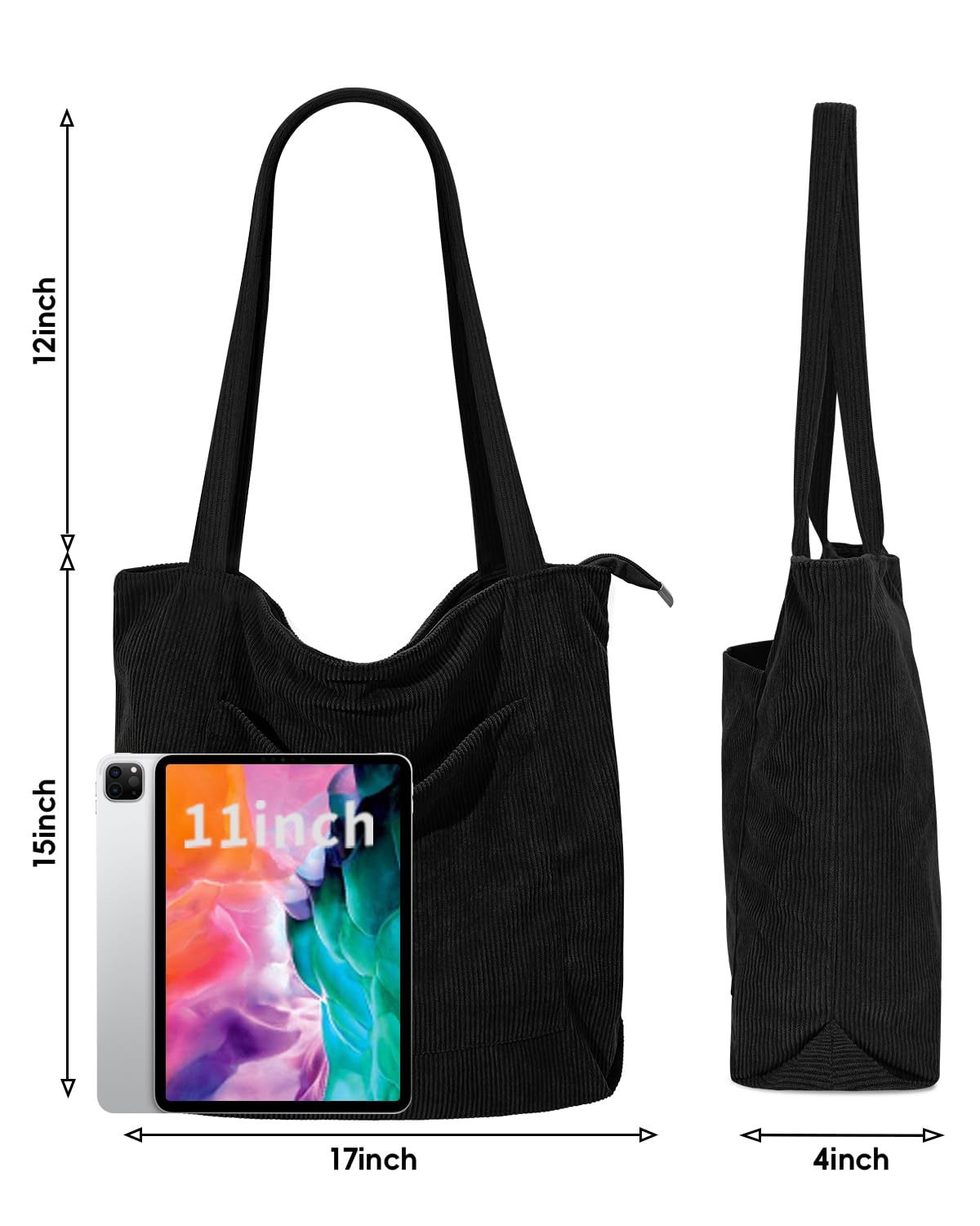Stylish Corduroy Tote Bag for Women - Large Capacity Zippered Hobo Shoulder Bag with Inner Pockets | Perfect for Work, Travel & Everyday Use