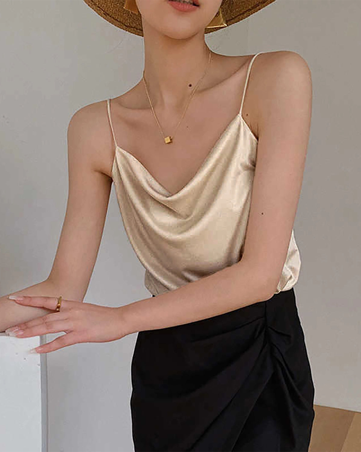 Elegant Cowl Neck Silk Camisole for Women - Soft Satin Slip Dress for Lounge, Evening Wear & Layering