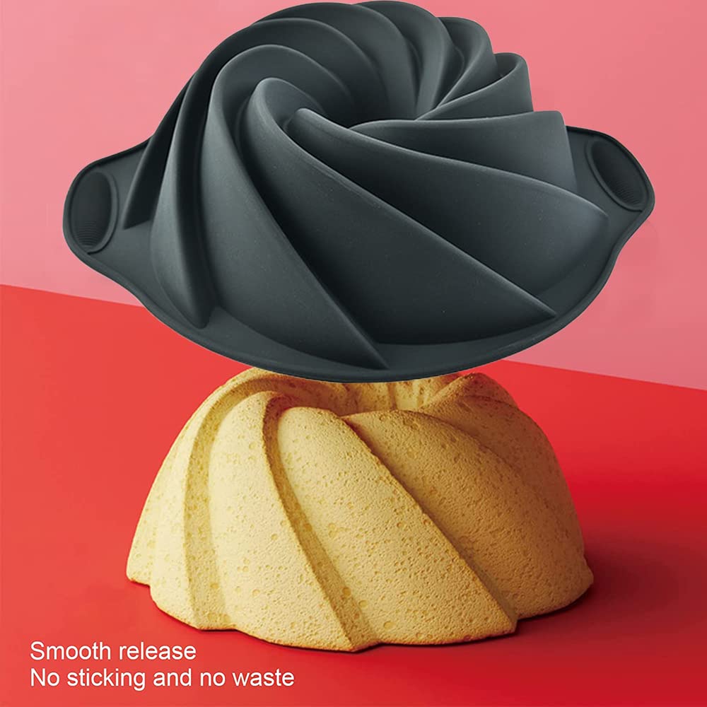 24.5cm Dark Gray Silicone Cake Mold for Spiral Cakes, Donuts, Muffins, Cookies & Puddings - Round Baking Pan for Home Baking, Party Desserts & Holiday Treats