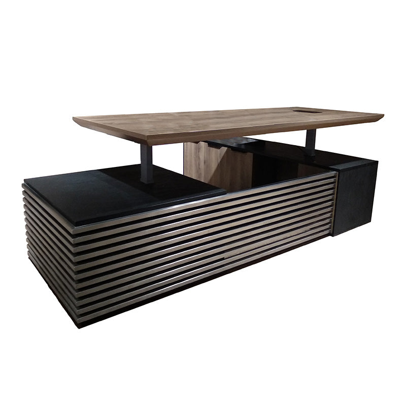 PHOENIX 2.0 Electric Height Adjustable Standing Desk with Left Return - 2.8m Warm Oak & Black Finish | Perfect for Home Office & Workspace Ergonomics