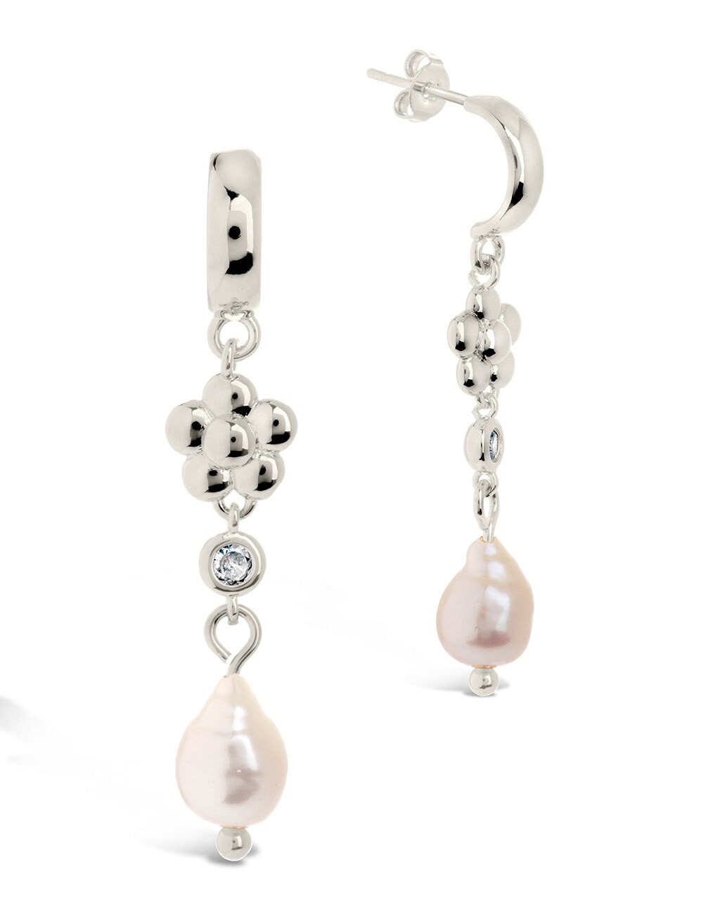 June CZ Flower & Pearl Hoop Earrings for Women - Elegant Cubic Zirconia & Pearl Fashion Jewelry - Perfect for Weddings, Parties & Everyday Wear