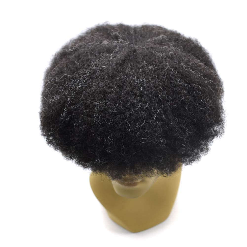 10x8 Afro Curly Men's Toupee - Full Poly African American Human Hair System for Black Men | Kinky Curly Wig Replacement (Afro Wavy 10mm, Jet Black) | Perfect for Daily Wear, Cosplay & Hair Loss Solutions