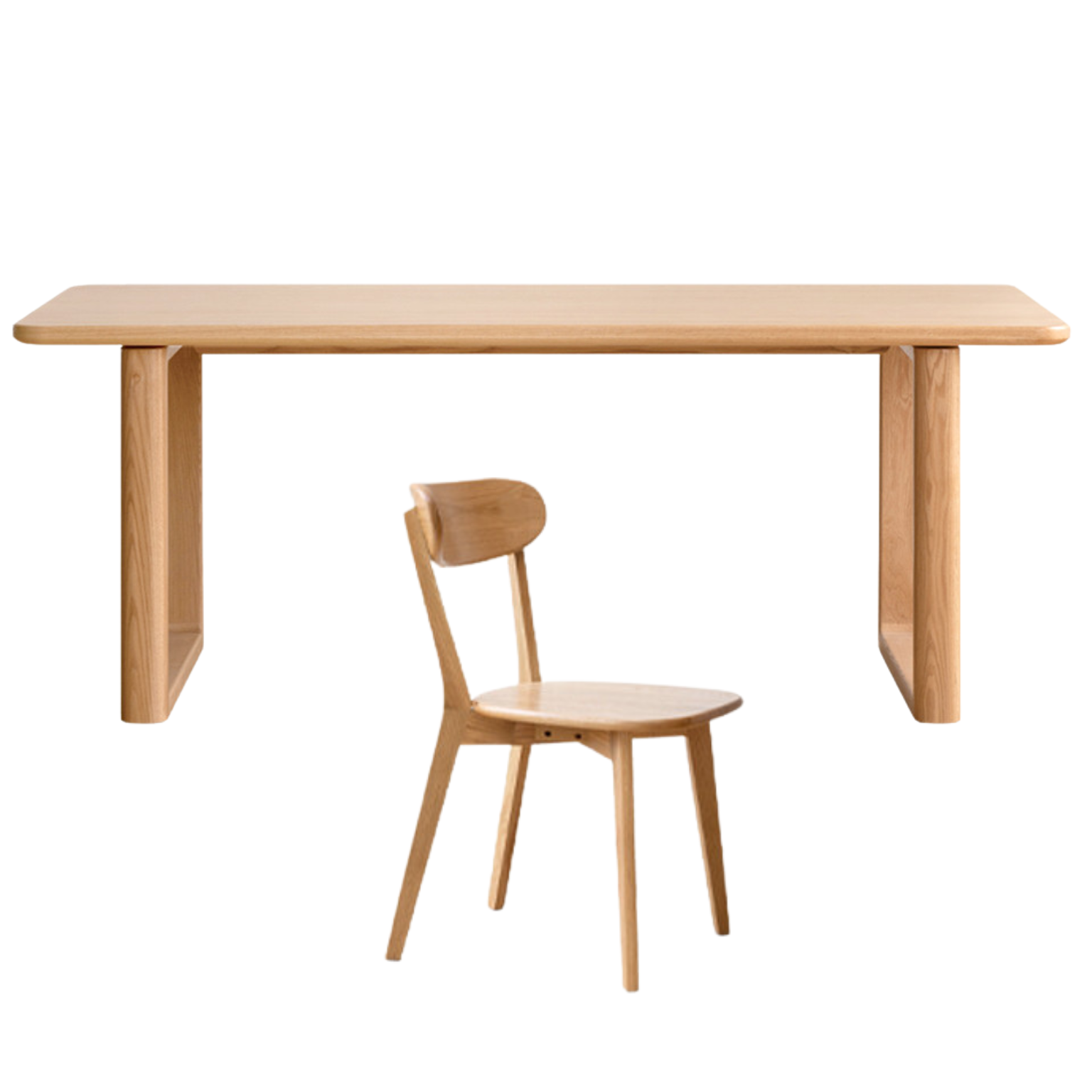 70.8x35.4x29.9 inch / 180x90x76 cm / Natural Wood Color / Large table + six dining chair