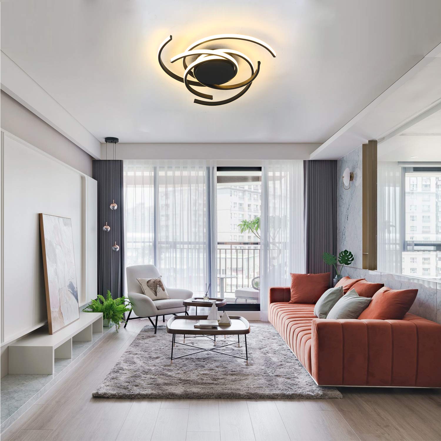 Modern Dimmable LED Ceiling Light with Remote Control - Acrylic Flush Mount Chandelier for Living Room, Dining Room & Bedroom | Energy-Efficient Flower Design Hanging Lamp for Home Decor & Ambient Lighting