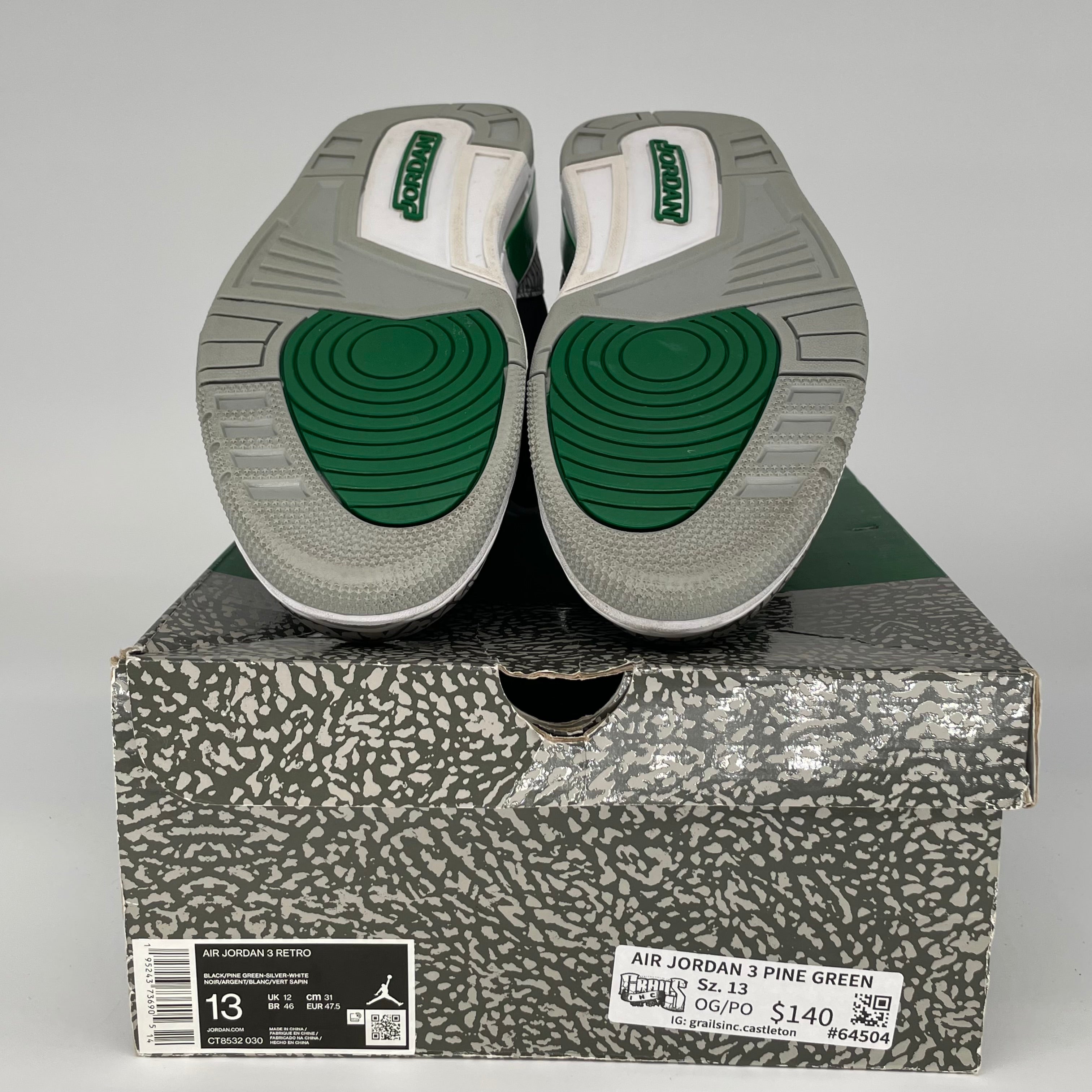 AIR JORDAN 3 PINE GREEN Men's Basketball Shoes Size 13 - Retro Style, White/Gym Red-Black (CT8532-030) - Perfect for Streetwear, Sneaker Collection & Casual Wear