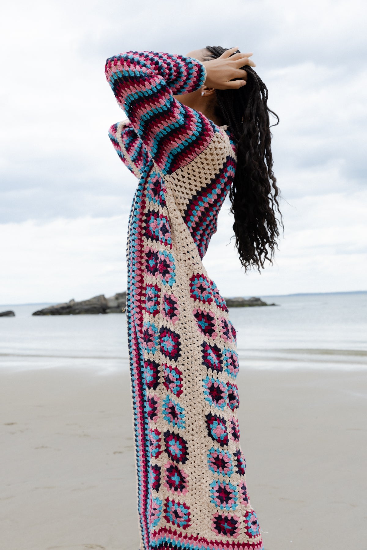 Handmade Crochet Cotton Square Kimono Cardigan - Boho Chic Lace Cover-Up for Beach, Summer, and Festival Wear