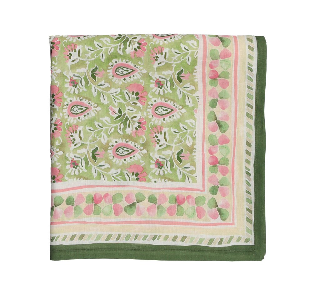 Premium Mira Tablecloth in Green & Pink - Elegant Dining Decor for Weddings, Parties & Home Decor