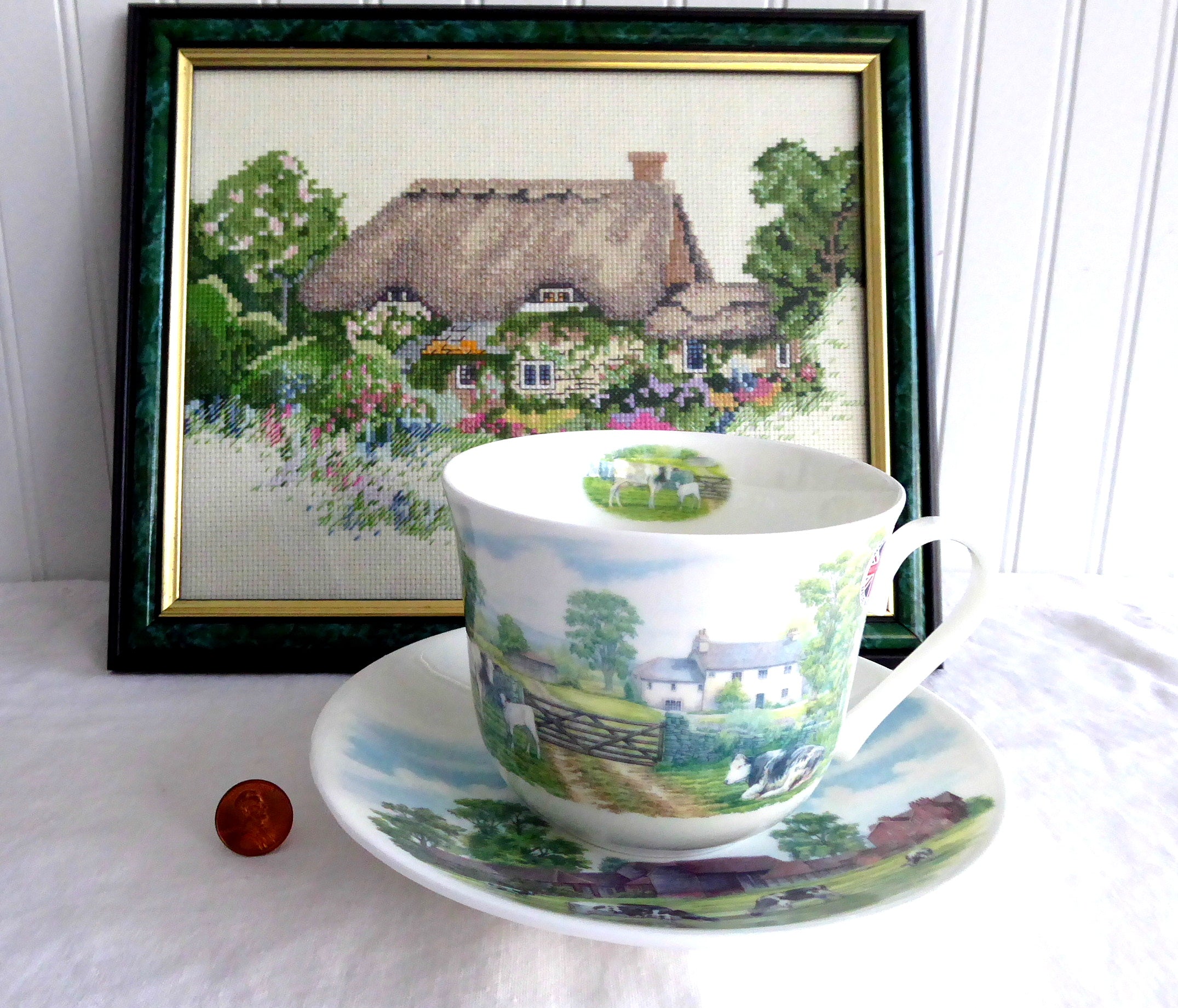 Roy Kirkham English Country Scenes Breakfast Cup and Saucer Set - Premium Bone China for Tea, Coffee, and Elegant Morning Dining