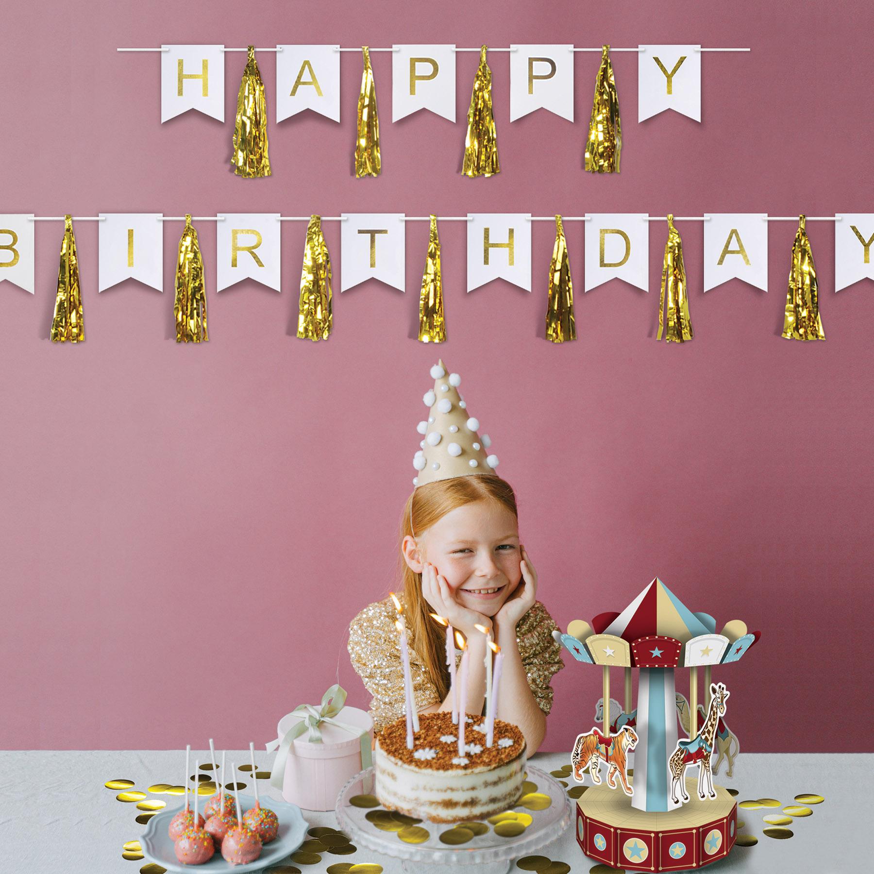 12 Pack Gold and White Happy Birthday Party Tassel Streamers - Decorative Party Supplies for Birthday Celebrations, Baby Showers & Special Events
