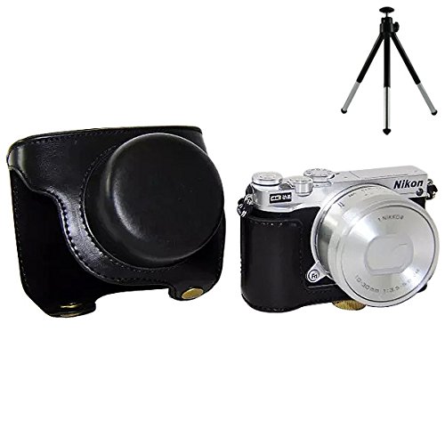 Premium PU Leather Camera Case for Nikon 1 J5 with 10-30mm Lens - Full Body Protection, Shoulder Strap & Mini Tripod Included | Perfect for Travel, Photography & Outdoor Adventures