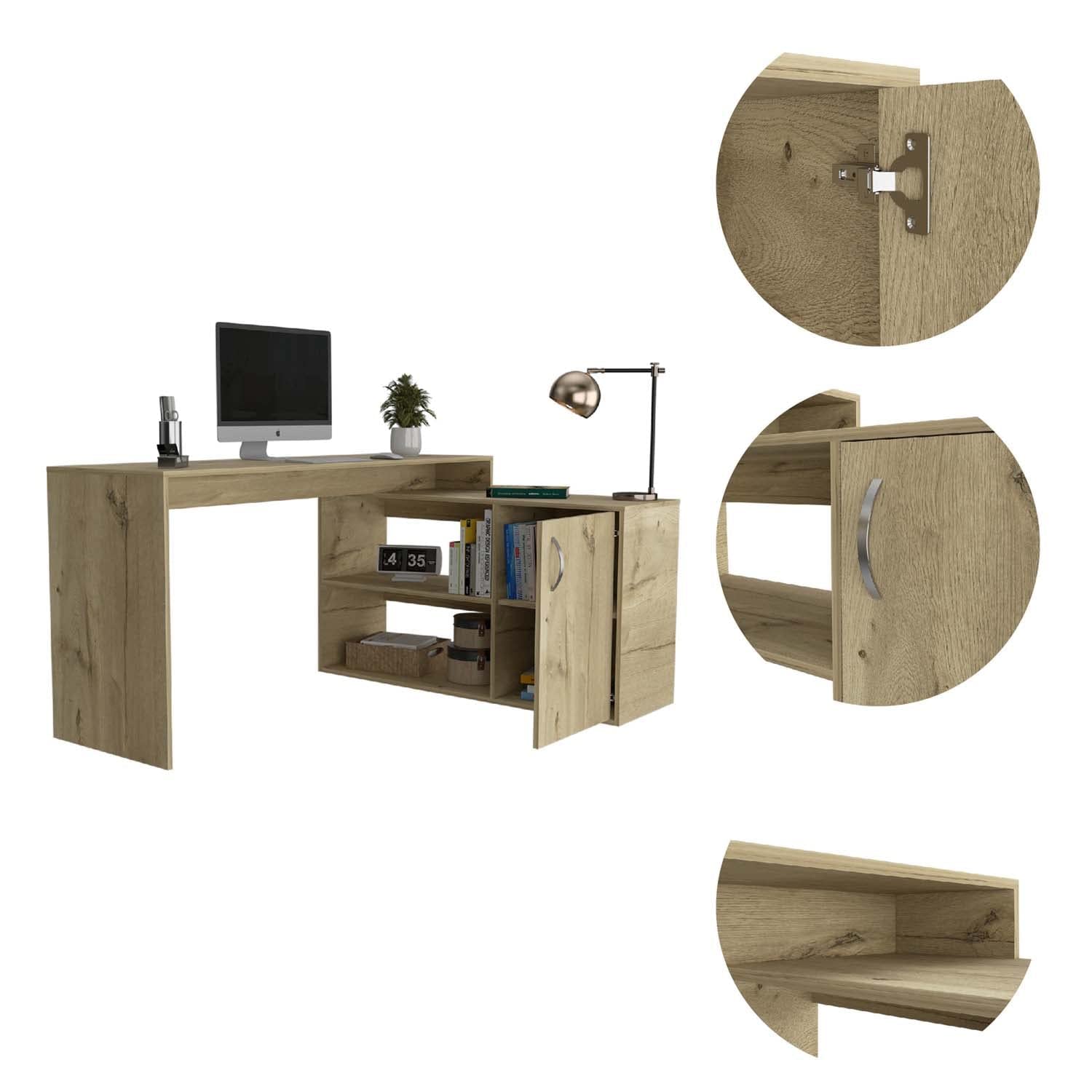 L-Shaped Home Office Desk with 2 Shelves & Drawer - Light Oak Wooden Study Desk for Small Spaces, Gaming & Workstation Setup
