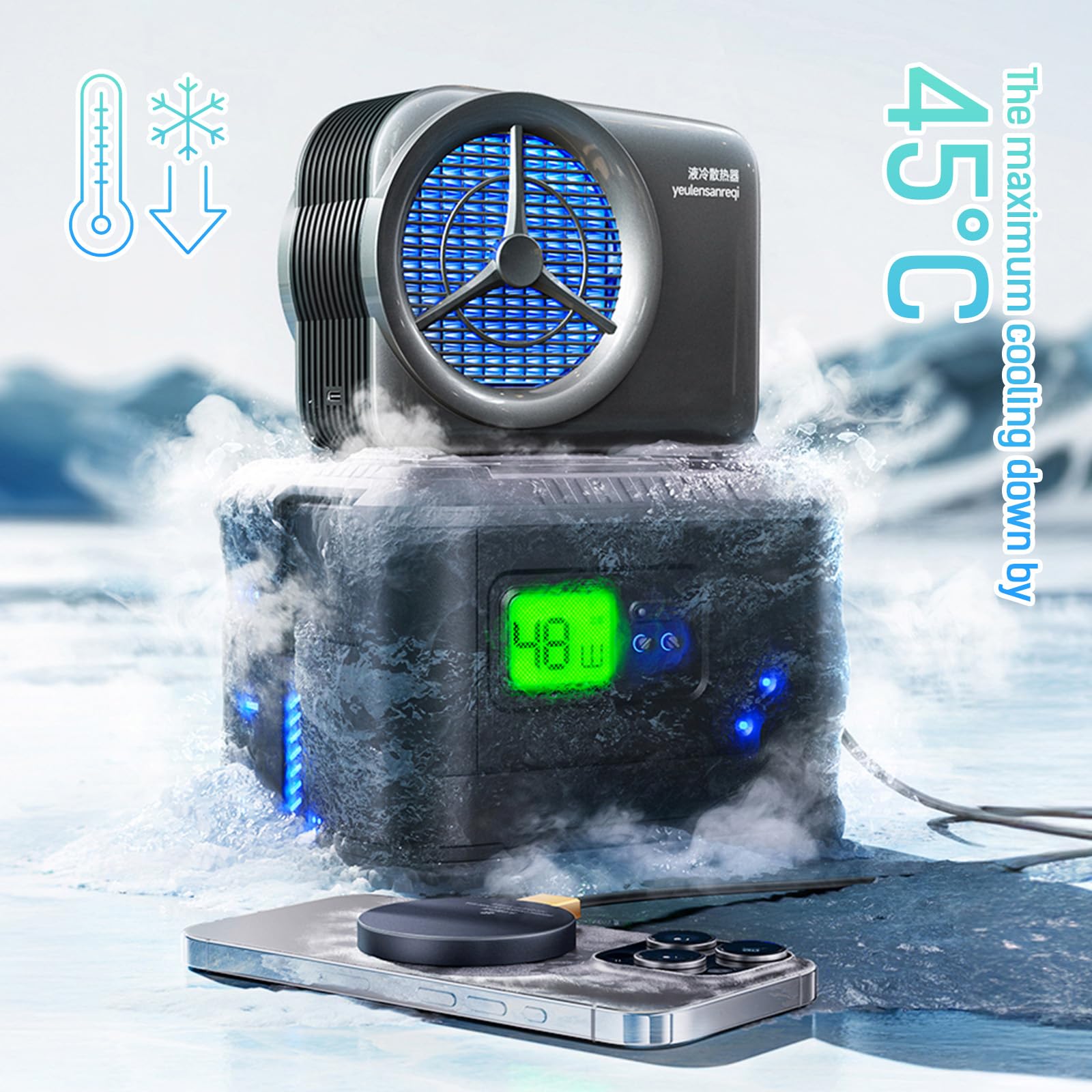 Magnetic Phone Cooler - Ultra-Fast 15s Cooling, Silent Liquid Cooling Radiator for Phone, Tablet & Pad | Perfect for Gaming, Streaming & Heavy Usage (No Wireless Charging)