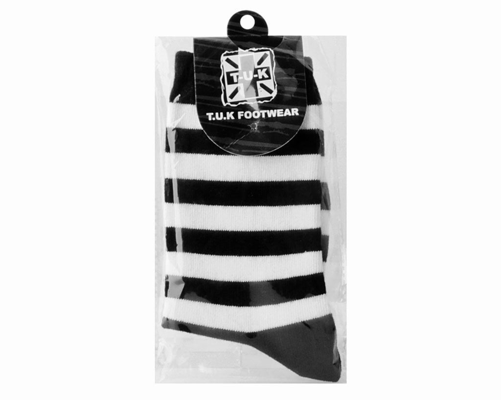 Black & White Striped T.U.K. Men's Crew Socks - Punk Rock Style for Casual Wear & Sneakers