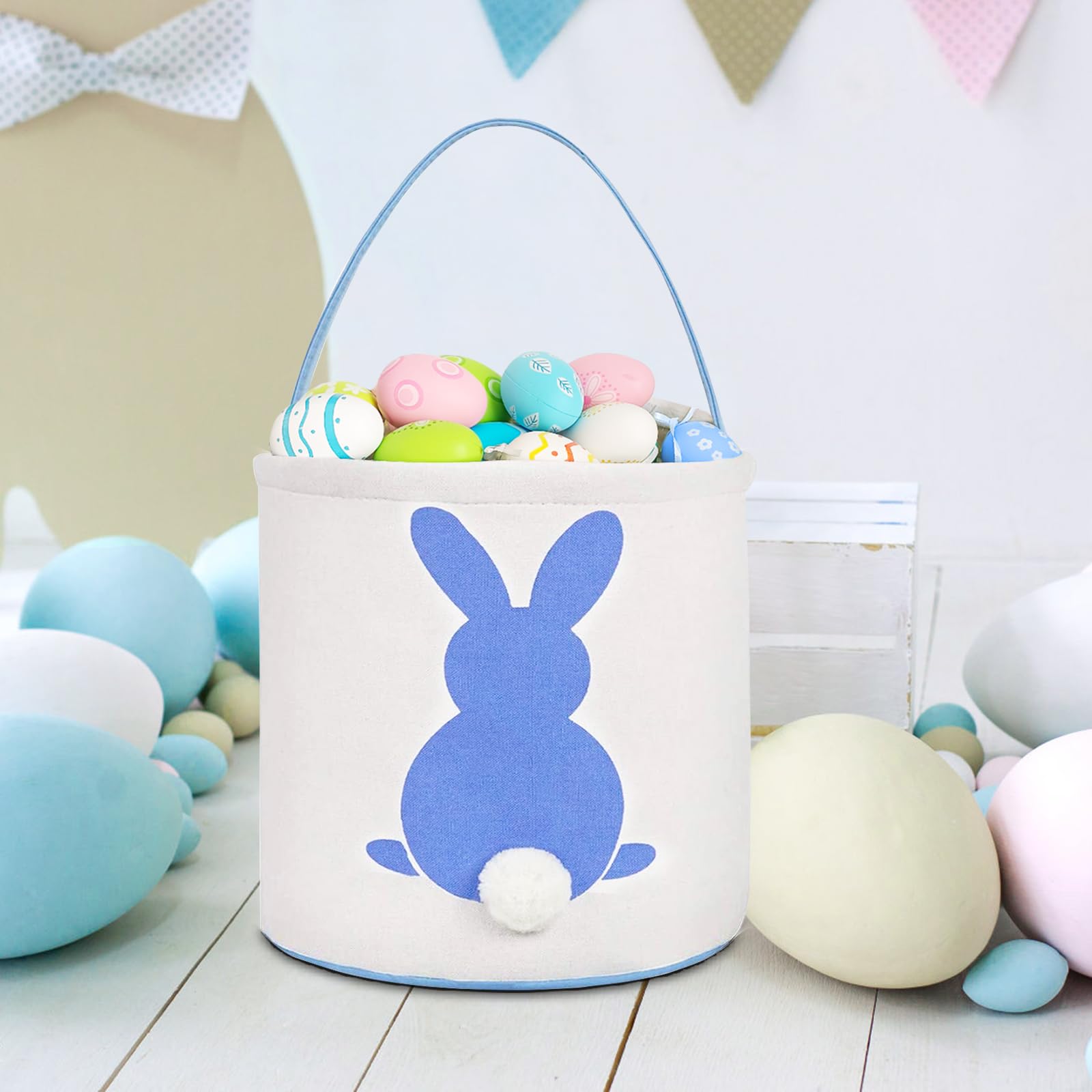 Easter Bunny Baskets for Kids - 3 Pack Canvas Easter Egg Hunt Bags, Rabbit Themed Gift Toys & Tote Buckets (Purple, Pink, Blue) - Perfect for Easter Egg Hunts, Party Favors & Spring Celebrations