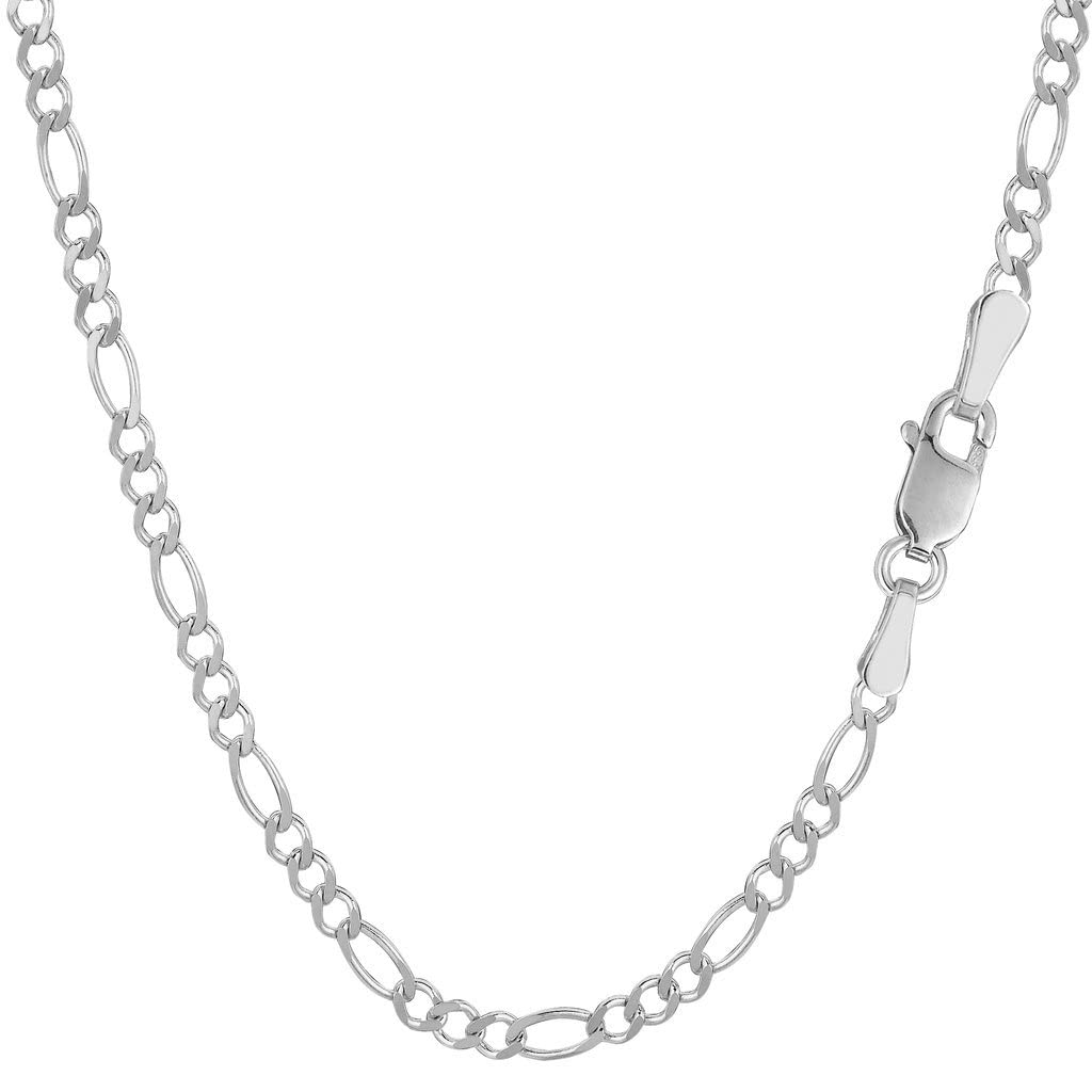 14K Solid Yellow or White Gold 2.6mm Diamond-Cut Figaro Chain Necklace for Men - Classic Alternate Link Design for Pendants & Charms - Lobster Clasp Bracelet/Anklet (7