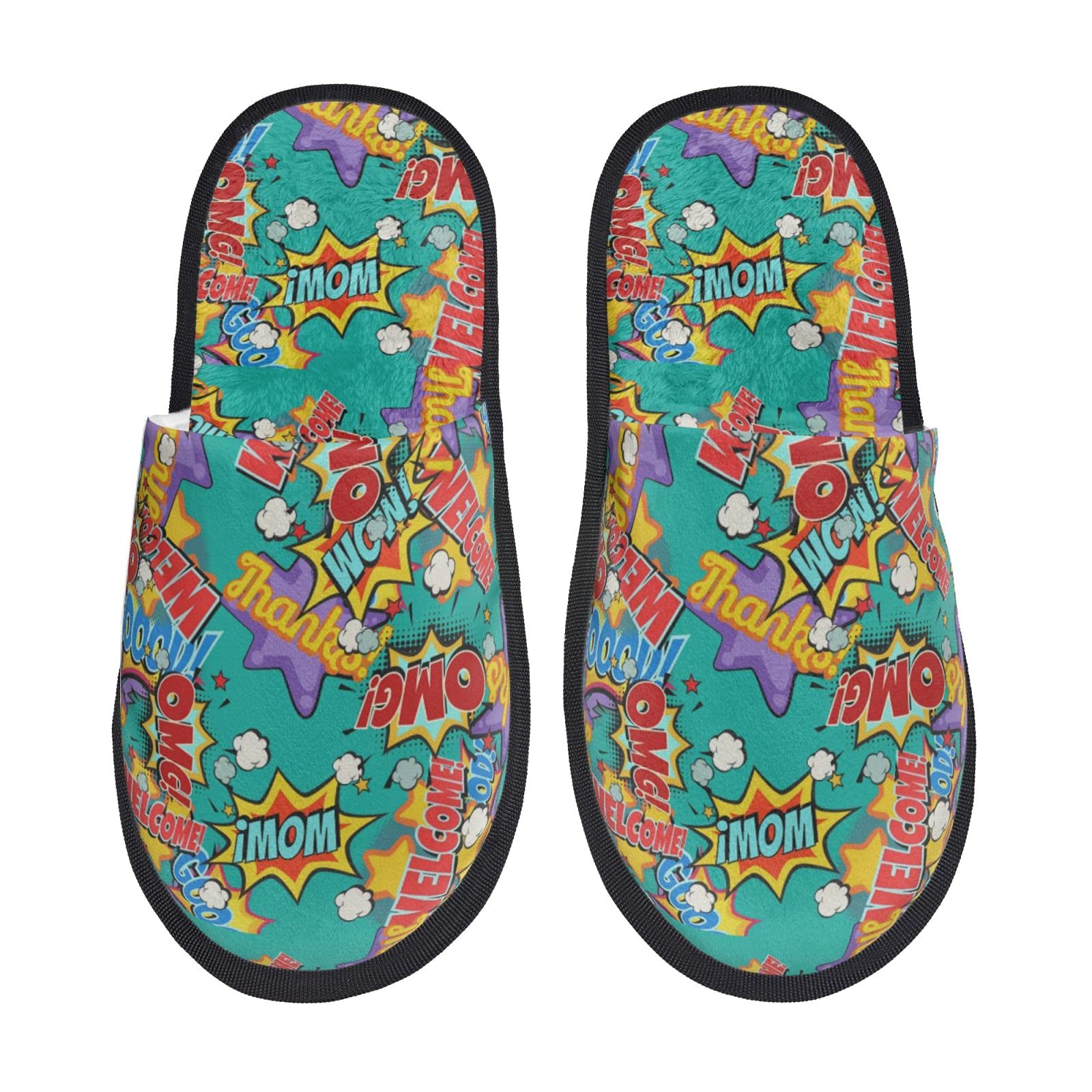 Comic Speech Bubbles Slippers for Men & Women - Warm Winter Indoor House Shoes with Soft Plush Comfort | Perfect for Cosplay, Gag Gifts & Cozy Home Wear