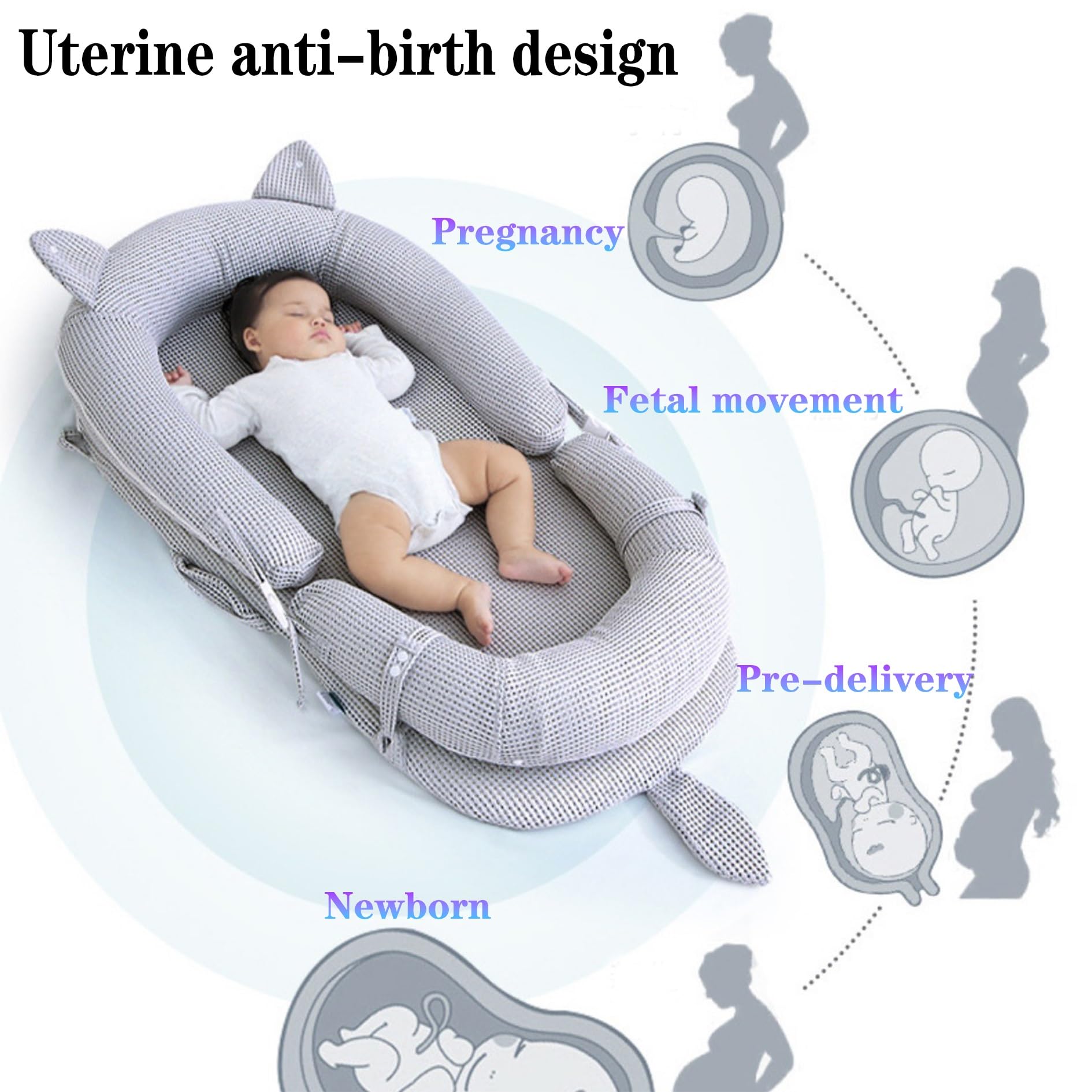 Breathable & Portable Baby Recliner - Foldable Newborn Bed for Infants 0-24 Months | Essential Baby Snuggle (Gray) | Perfect for Nursery, Travel & Co-Sleeping