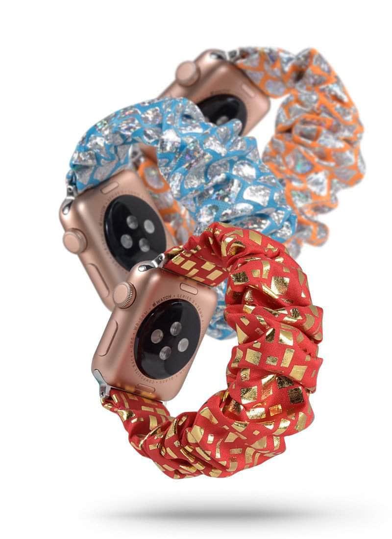 Sparkly Scrunchies Elastic Apple Watch Band for Series 6/5/4/3/2/SE - 44mm/42mm/40mm/38mm - Fashionable Hair Tie & Watch Strap Combo for Workouts, Yoga & Everyday Wear