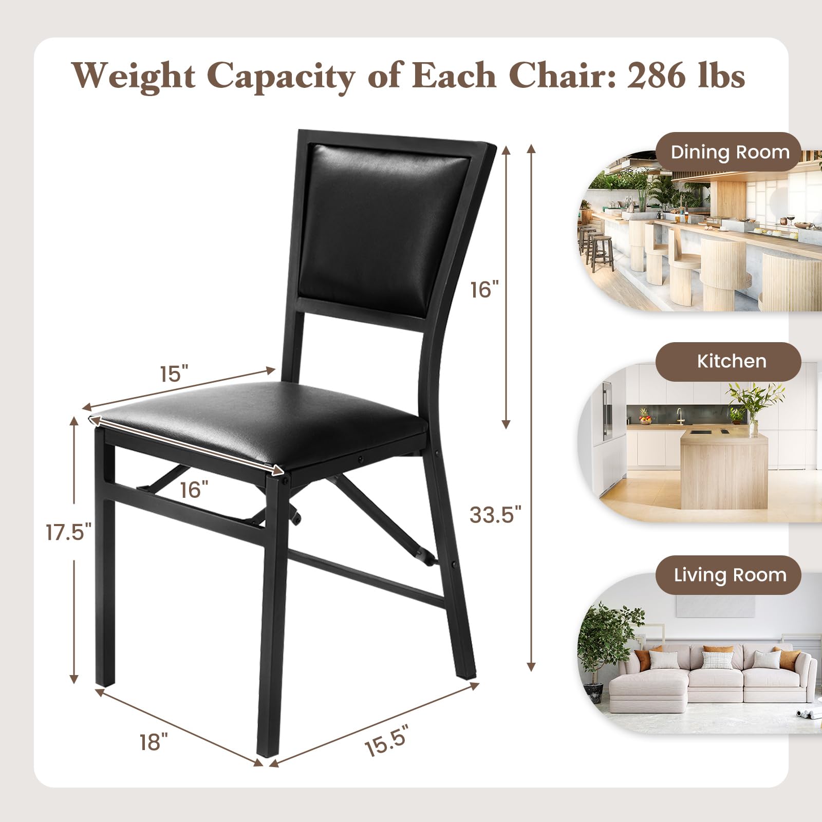 Giantex Set of 4 Folding Dining Chairs with Padded Seats - Sturdy Metal Frame, Space Saving Design & Floor Protectors - Foldable Chairs for Small Apartments, Parties, Extra Guests (Black) - Perfect for Home, Office, Events & Outdoor Gatherings