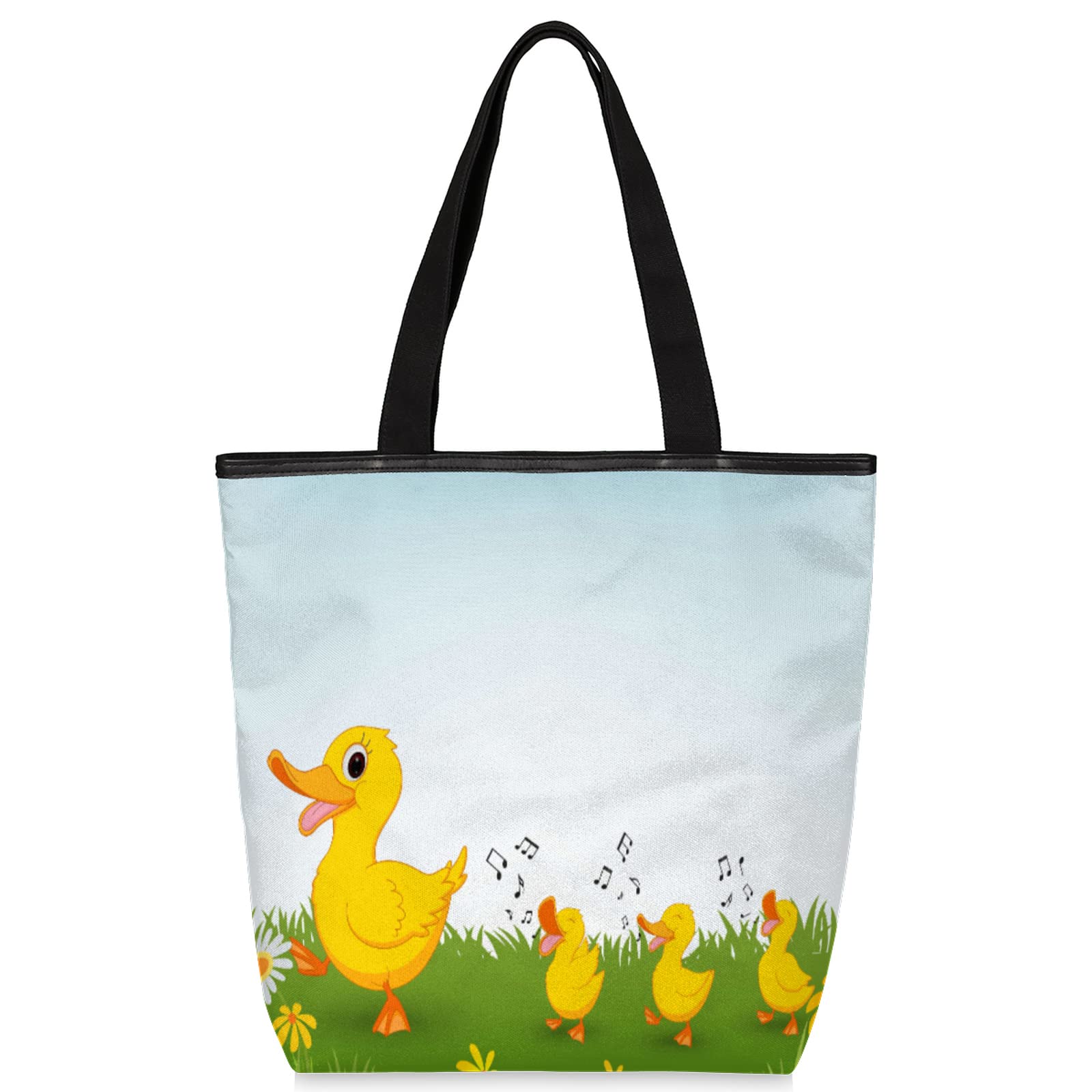 Stylish Women's Canvas Tote Bag with Zipper & Inner Pocket - Cute Duck Floral Print Reusable Grocery Bag for Shopping, Books, Gifts | Perfect for Work, School, Travel & Daily Errands