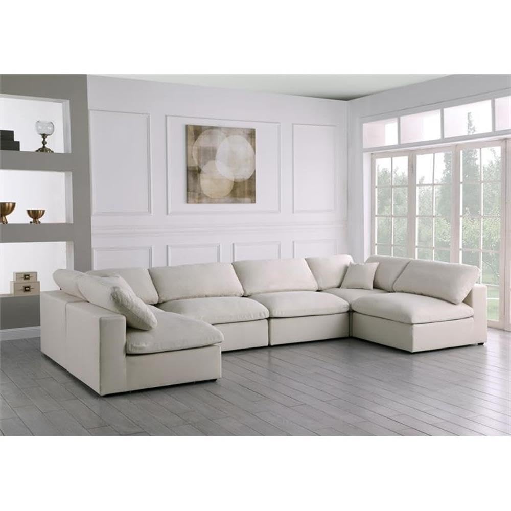 MAKLAINE Modern Cream Velvet Modular Sectional Sofa - Contemporary Living Room Furniture for Small Spaces & Apartments