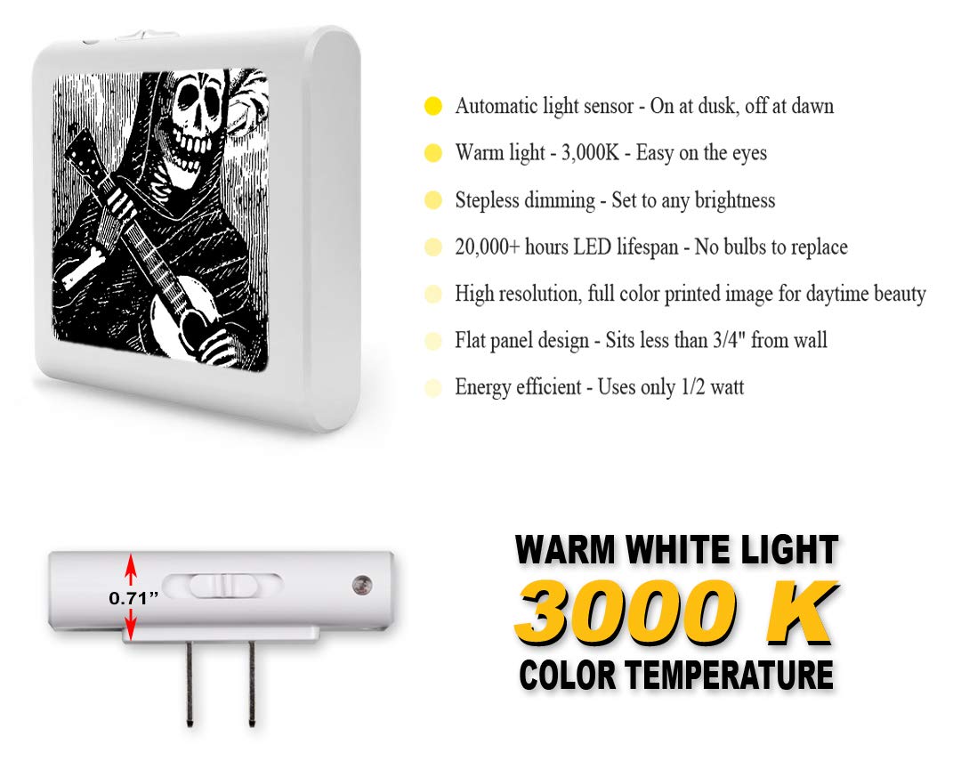 Dimmable LED Night Light with Auto On/Off Sensor - Adjustable Brightness, Warm White Light for Bathroom, Hallway, Nursery & Bedroom - Perfect for Dia de Los Muertos Decor & Nighttime Safety
