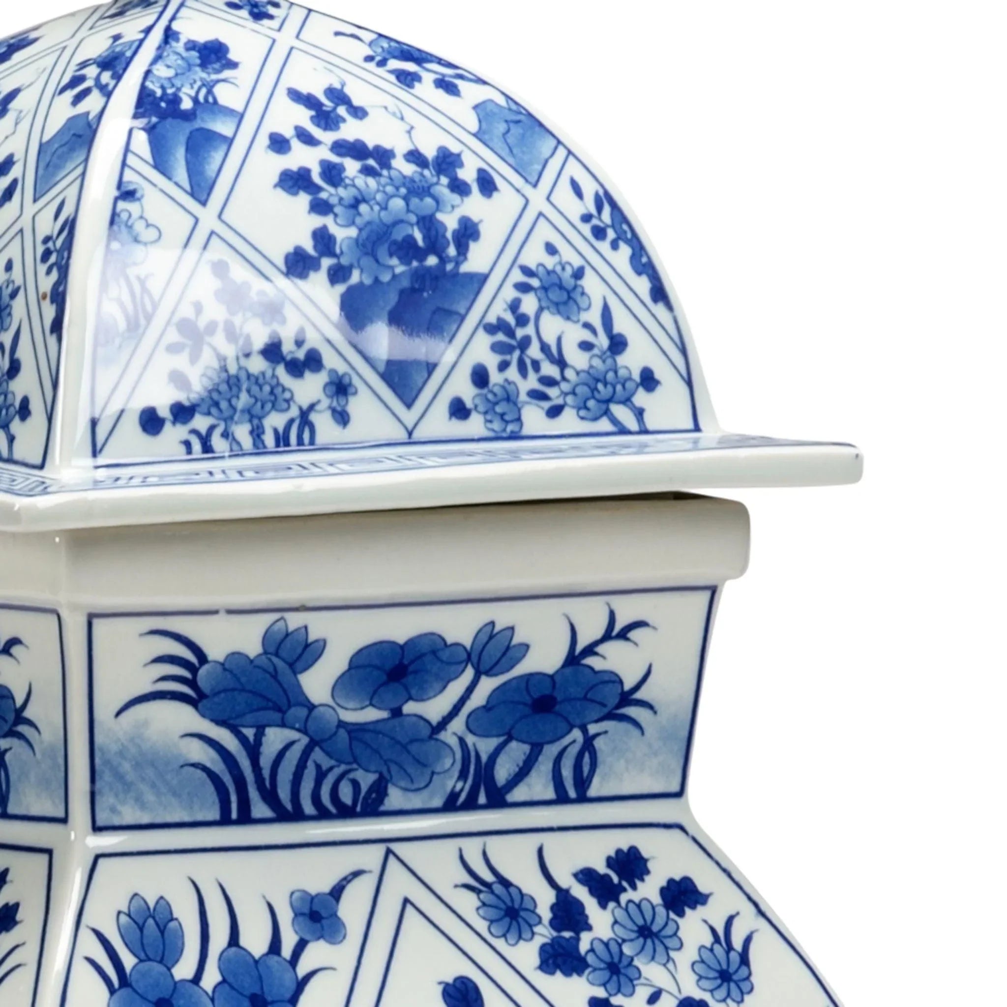 Hand Painted Blue and White Floral Ceramic Vase with Lid - Elegant Home Decor for Living Room, Dining Table, or Wedding Centerpiece
