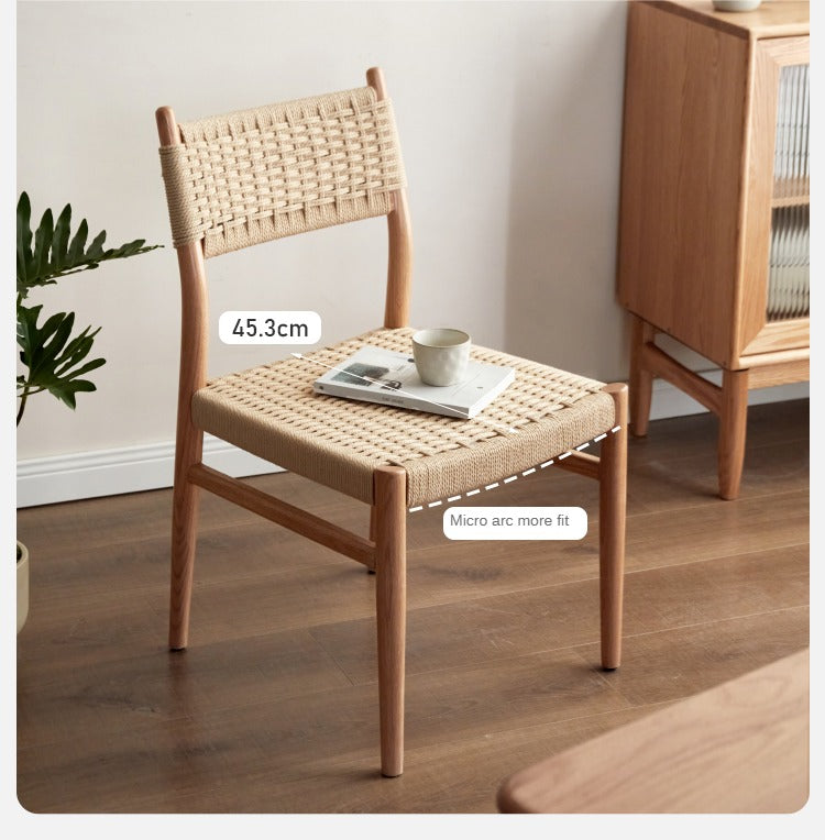 Solid Oak & Cherry Wood Rope Dining Chair - Rustic Farmhouse Style for Kitchen, Dining Room, and Outdoor Patio Seating
