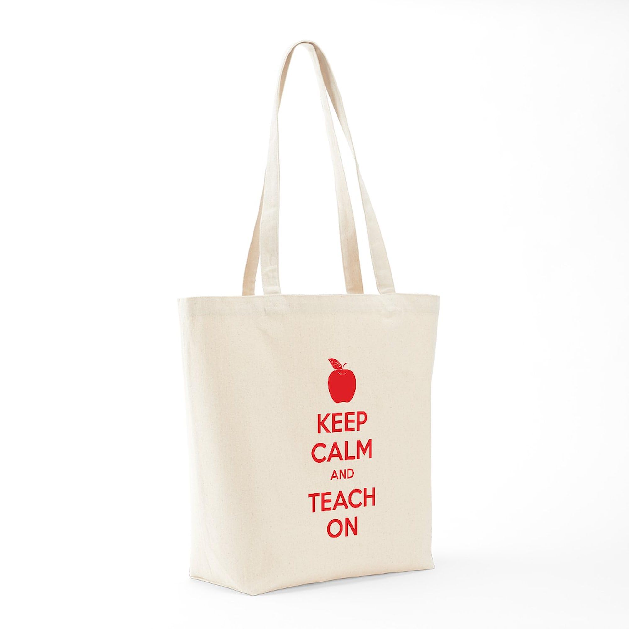 Keep Calm And Teach On Tote Bag - Natural Canvas Reusable Shopping Bag for Teachers, School, Groceries & Everyday Use