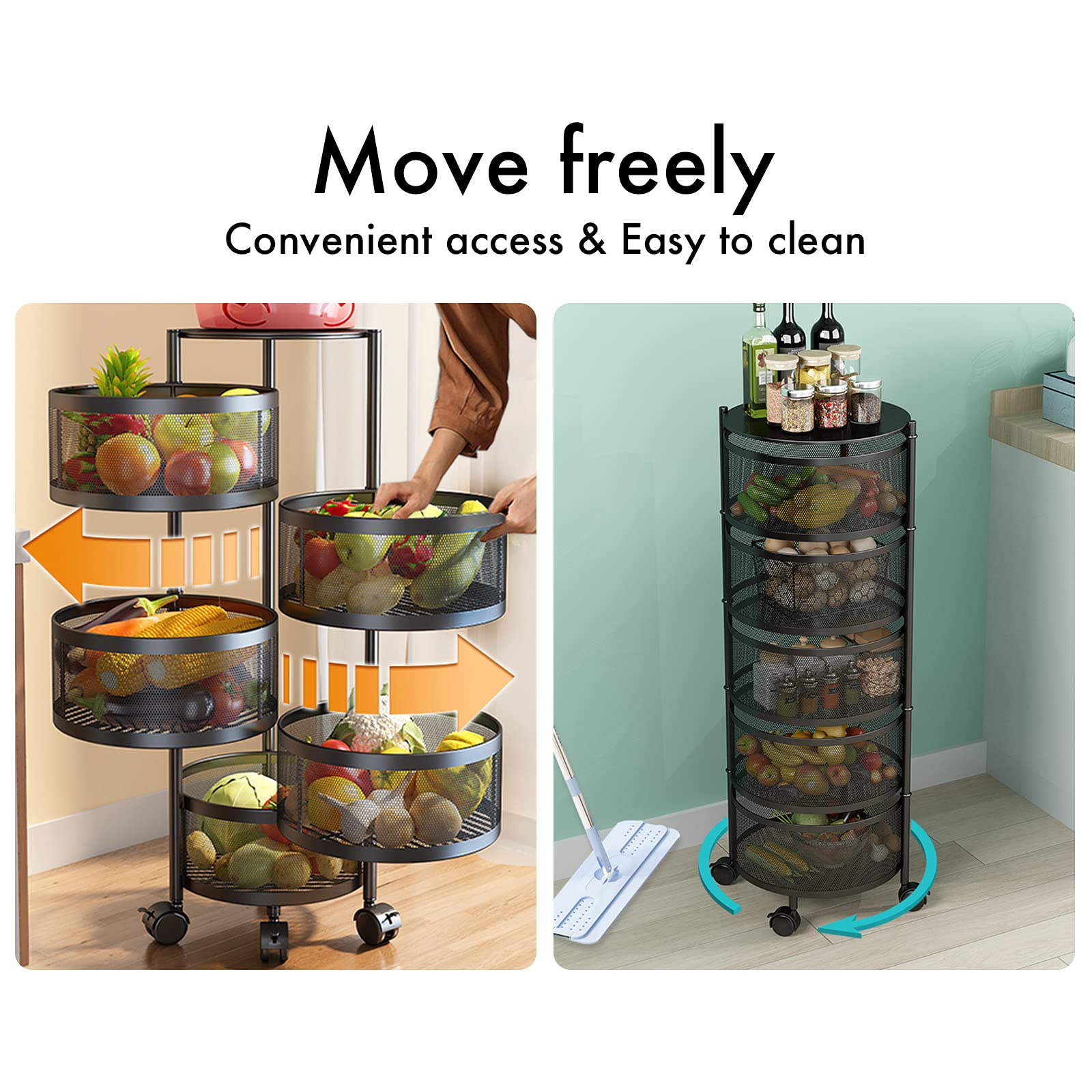 Rotating 5-Tier Kitchen Storage Shelf for Fruits & Vegetables - Home & Living Room Organizer