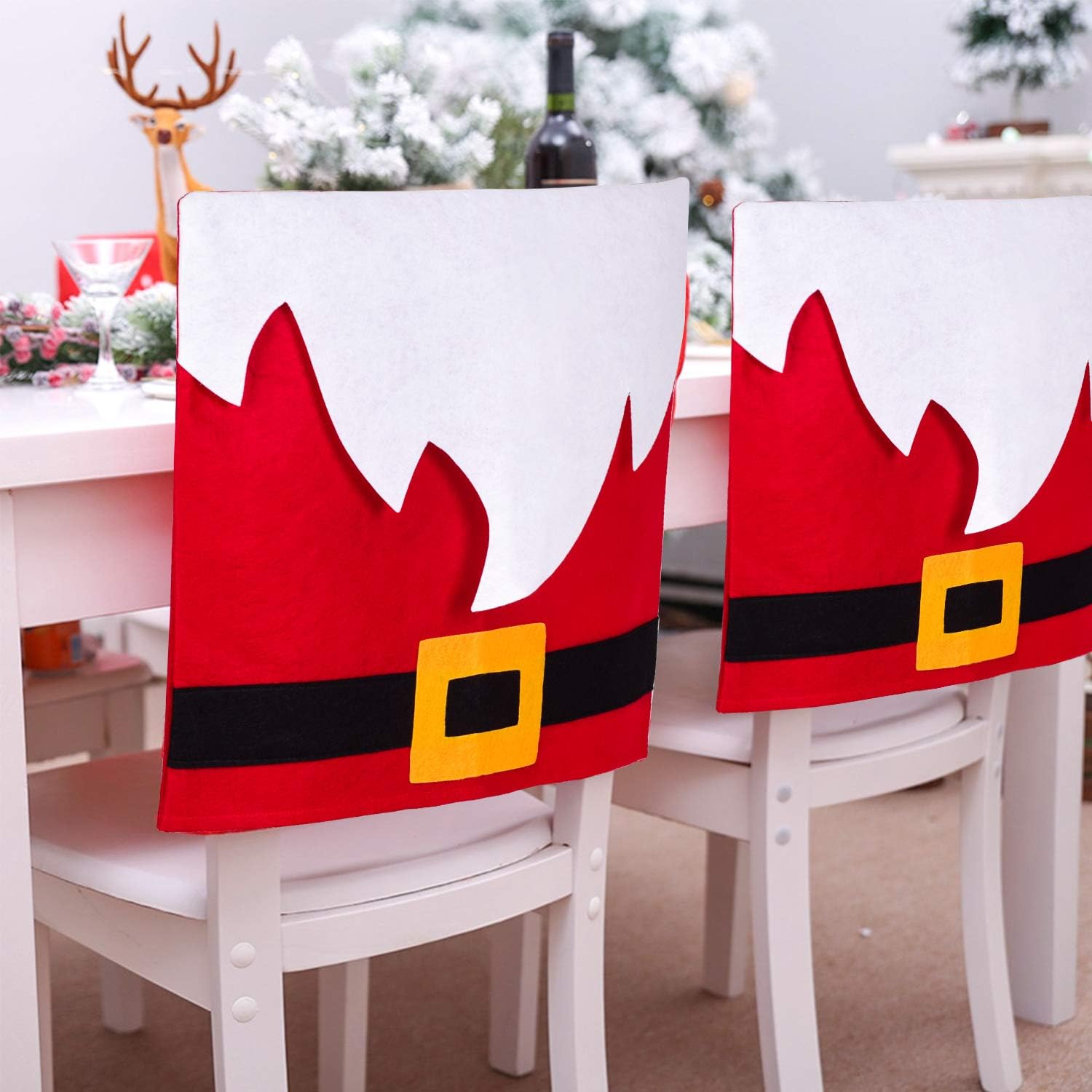 Lvydec 4 Pack Santa Claus Christmas Chair Covers with Belt Buckle - Festive Dining Room Chair Back Covers for Holiday Decor - Perfect for Christmas Parties, Home Decor & Seasonal Celebrations