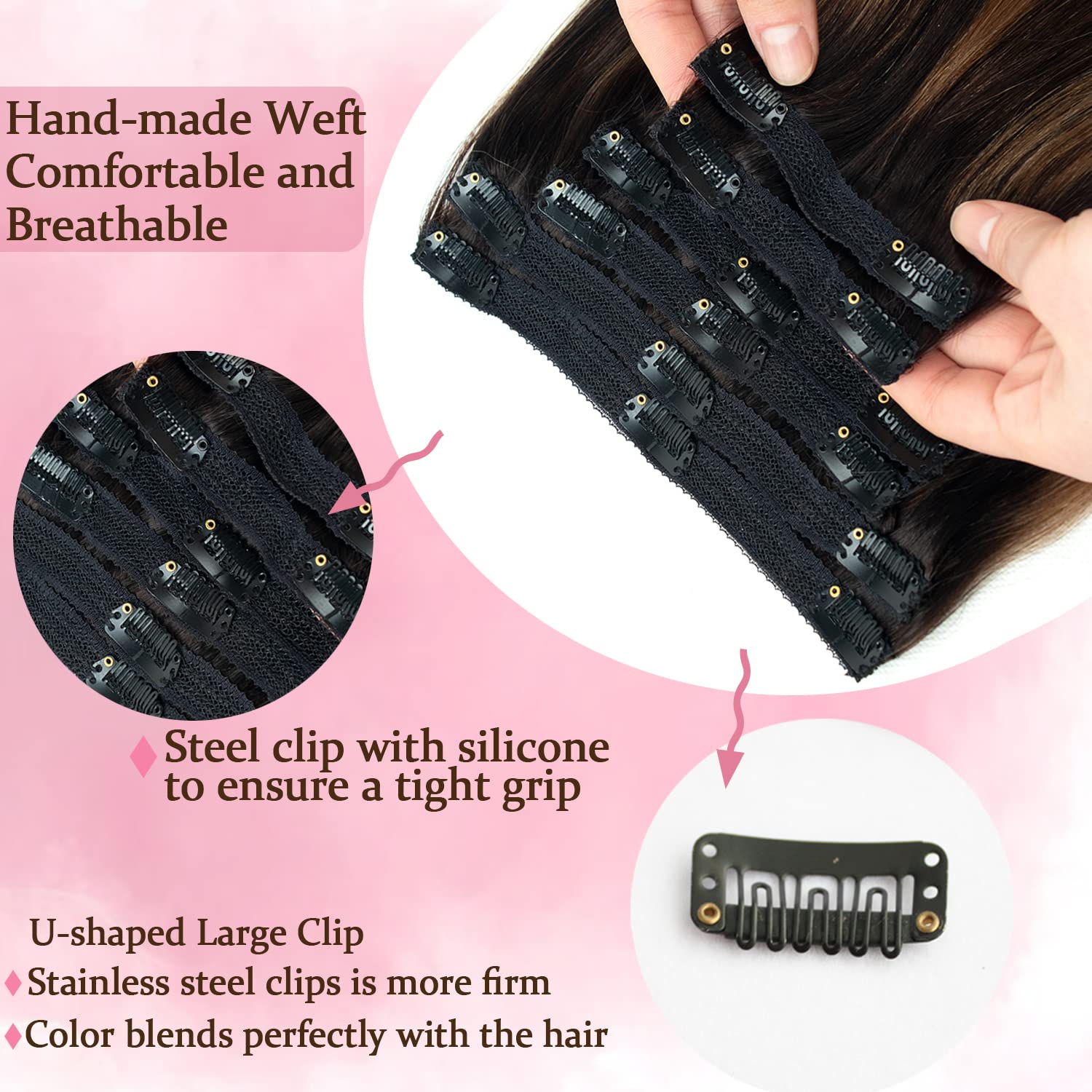 Natural Black to Chestnut Brown Balayage Ombre Clip-In Human Hair Extensions - 8pcs 120g Straight Invisible Clip-On (22 inch, #1B/6/1B) for Volume & Length - Perfect for Parties, Weddings & Daily Styling