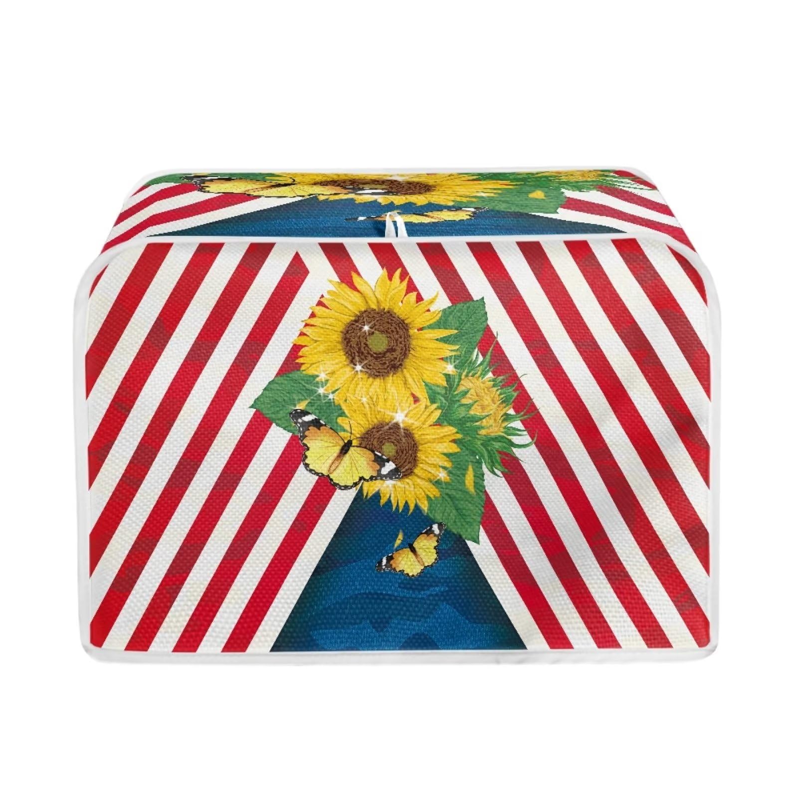 American Flag Sunflower Toaster Cover for 4-Slice Toasters - Universal Fit Anti-Splatter Kitchen Appliance Cover - Cute Kitchen Decor Accessory - Perfect for Breakfast Nook, Farmhouse Style Kitchens & Patriotic Home Decor