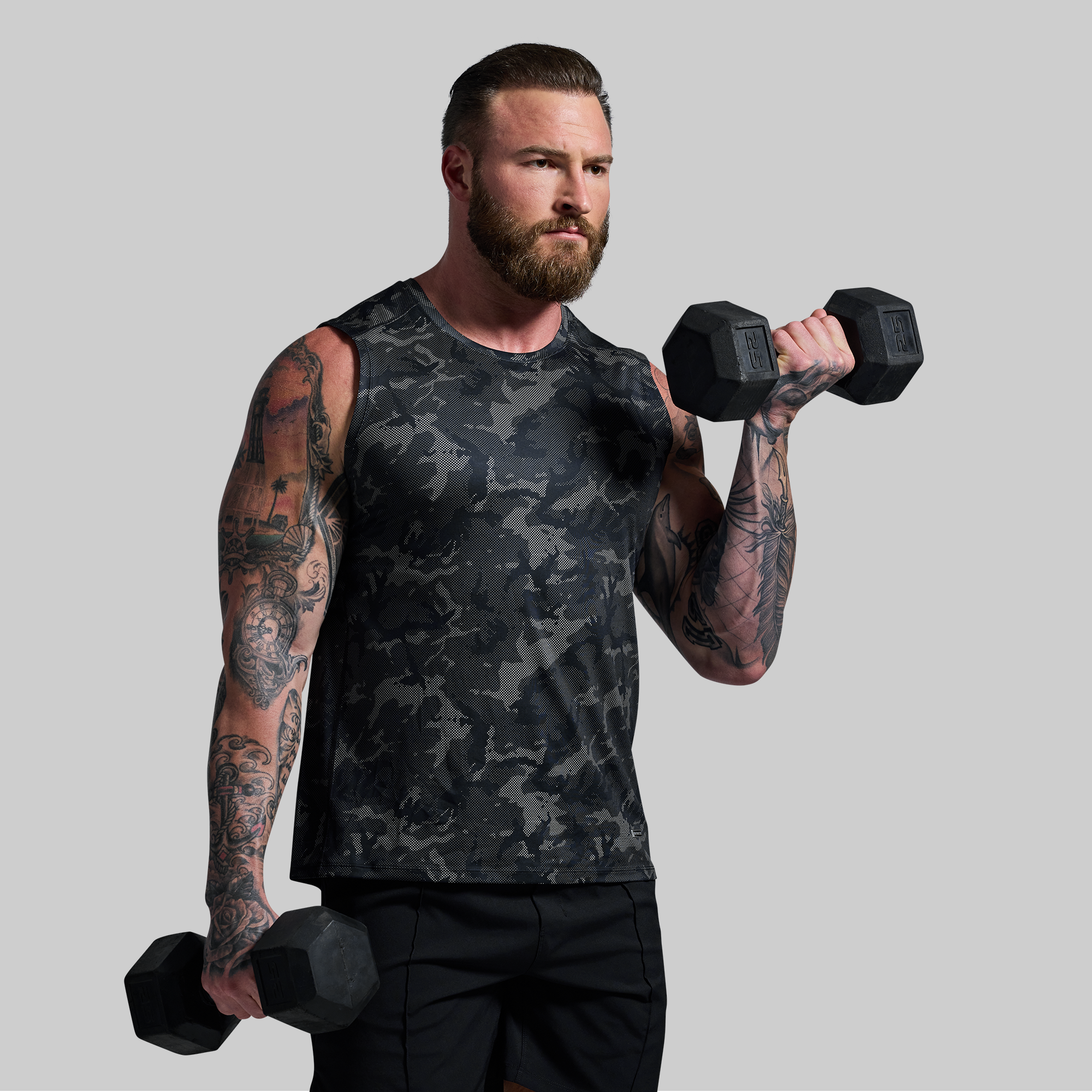 Training Muscle Tank Top - Halftone Muted Woodland Print - Workout & Gym Apparel for Men & Women | Perfect for Fitness, Running & Athletic Training