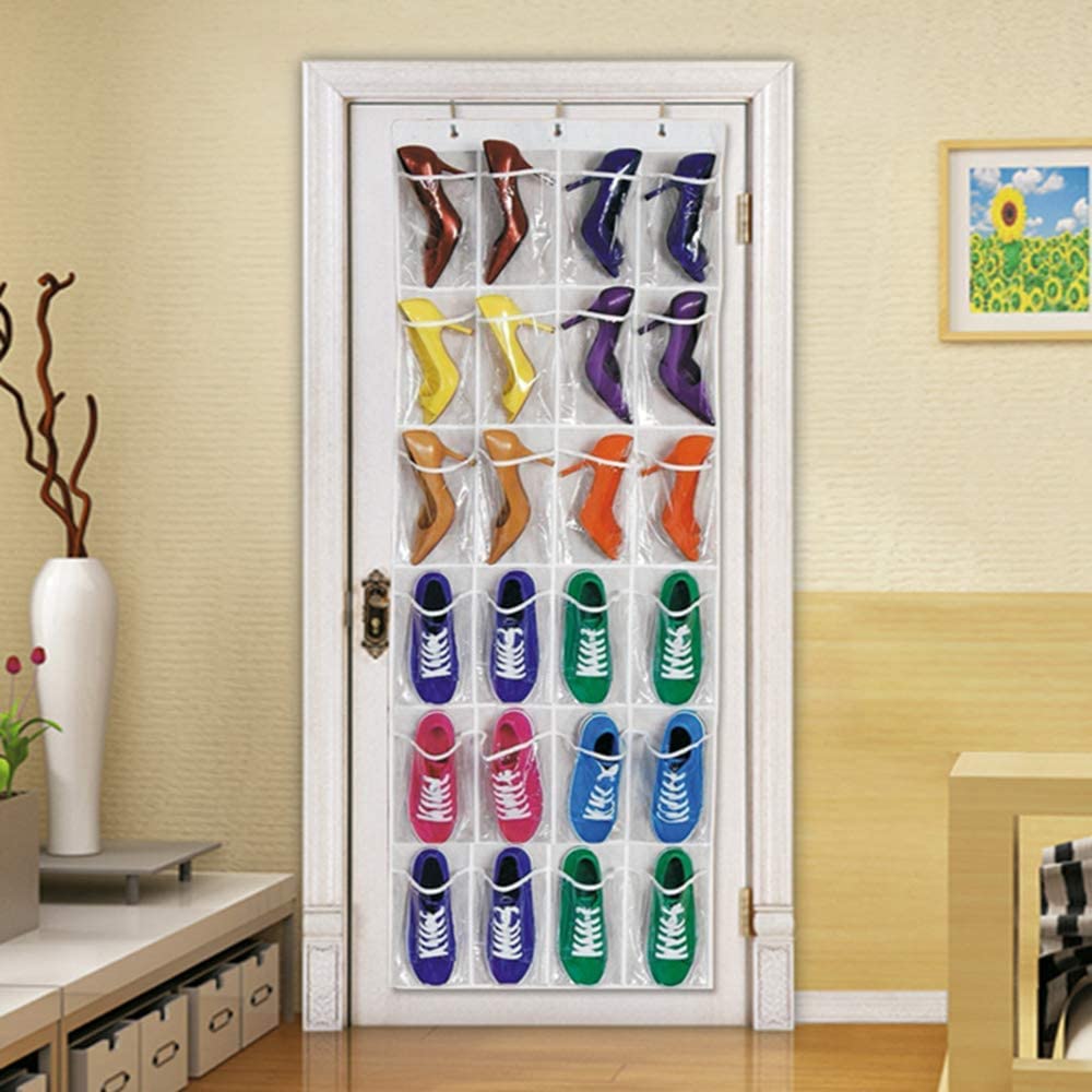 24-Pocket Over The Door Shoe Organizer with Stainless Steel Hooks - Space Saving Closet Storage for Shoes, Accessories & More - Perfect for Bedrooms, Dorms & Entryways