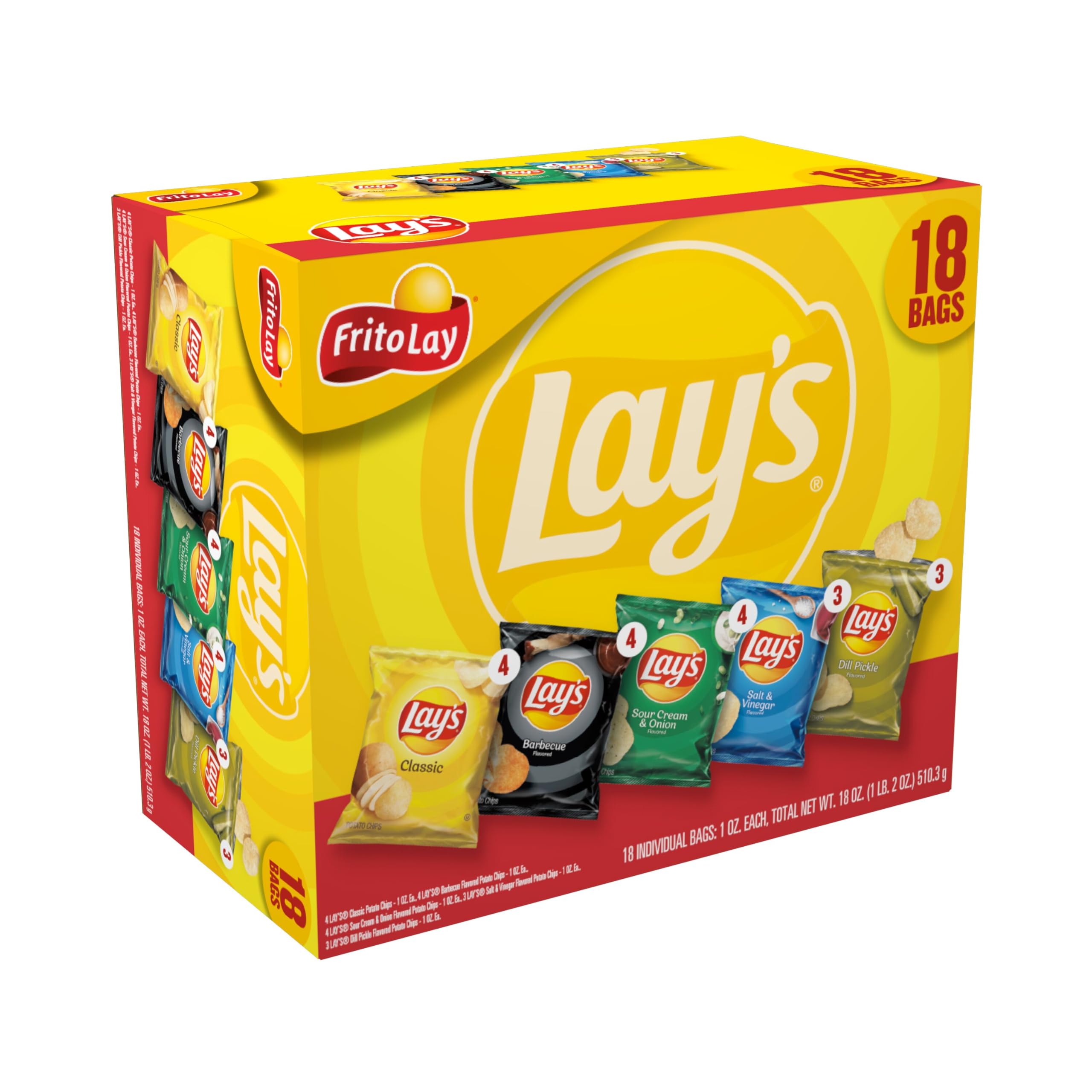 **Lay's Potato Chips Variety Pack (18 Count) – 5 Flavor Assortment – 1 oz Single Serve Bags – Perfect for Lunchboxes, Parties & On-the-Go Snacking – Frito Lay Snacks**