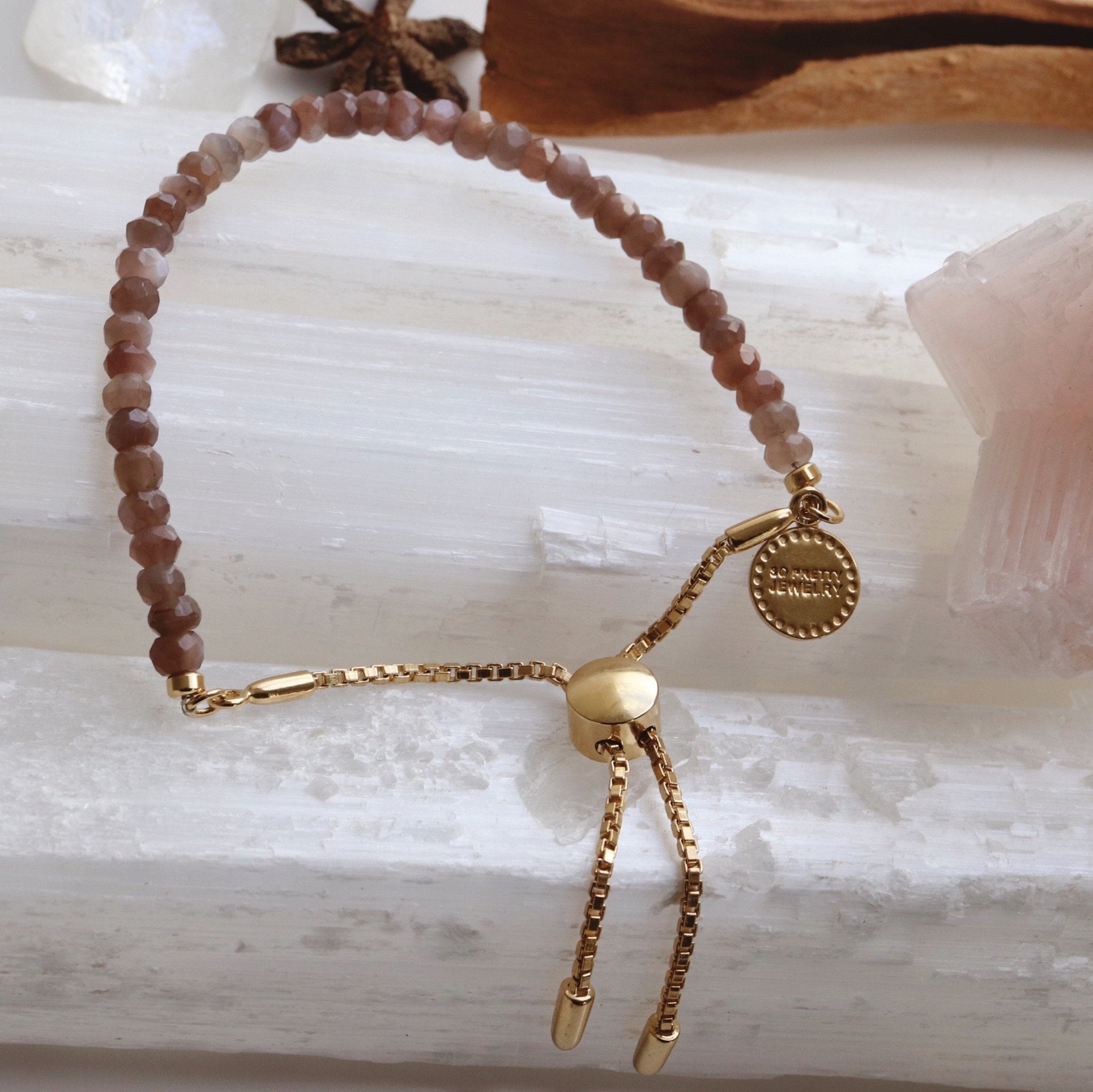 ICONIC ADJUSTABLE BRACELET with CHAI MOONSTONE & GOLD - Elegant Jewelry for Women, Perfect for Daily Wear, Office, Parties and Special Occasions