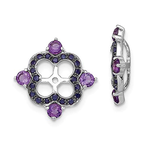 925 Sterling Silver Amethyst & Black Sapphire Earring Jackets - February & September Birthstone Studs (11mm) | Perfect for Birthdays, Anniversaries & Special Occasions