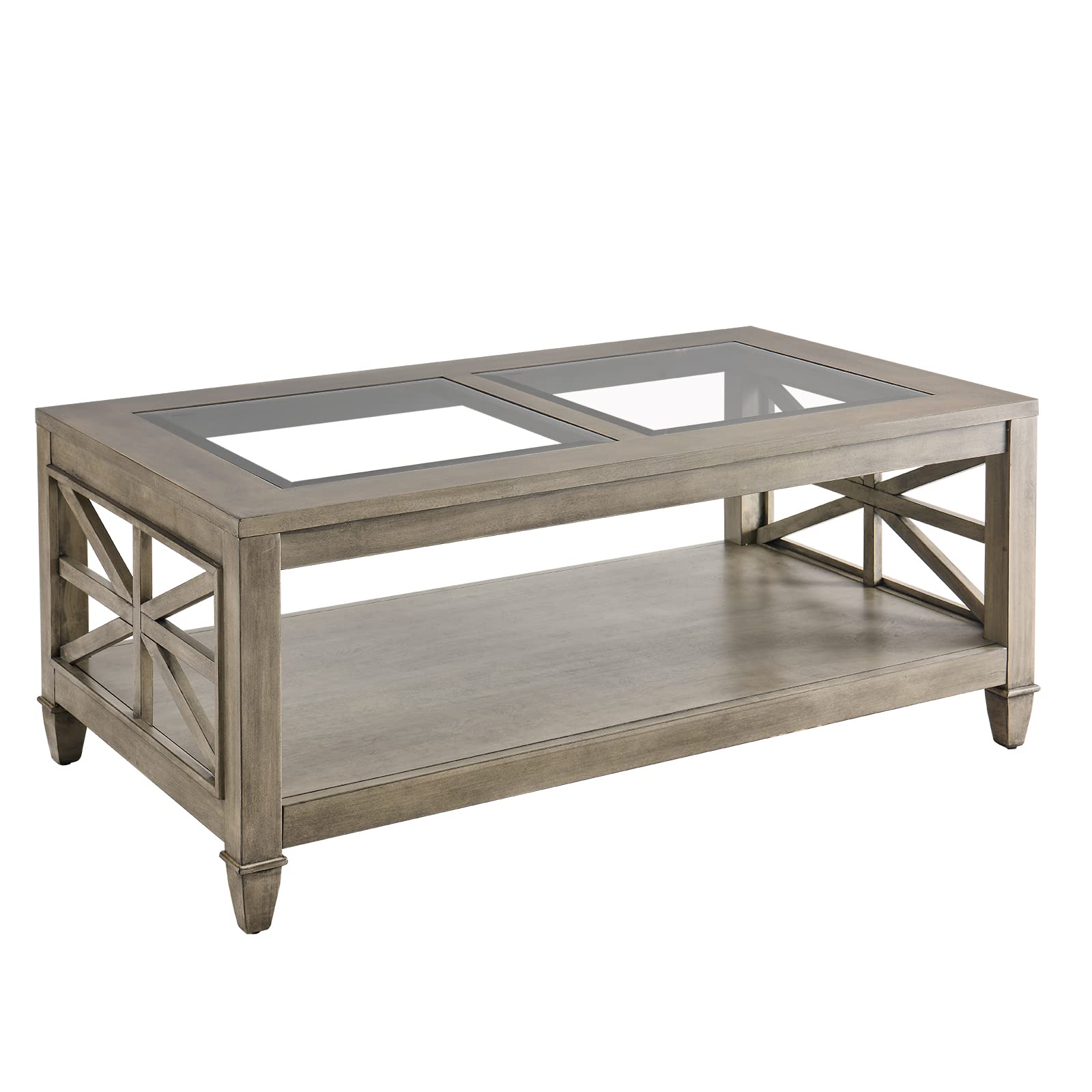 Solid Wood Coffee Table with Tempered Glass Top - 45.5