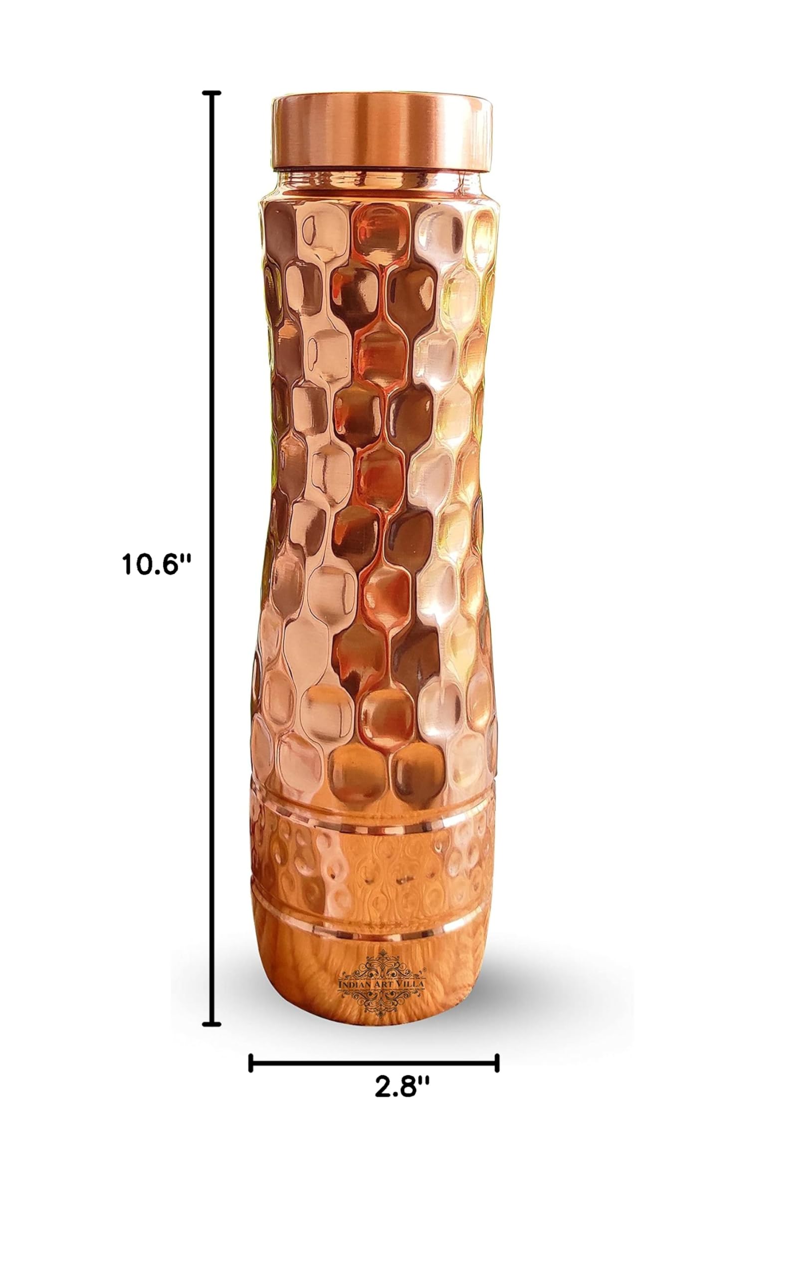Premium 34oz Hammered Copper Water Bottle with Honeycomb Design & Shine Finish – Ayurvedic Copper Drinkware for Home, Office, Yoga & Wellness – BPA-Free Reusable Bottle for Detox, Hydration & Gifts