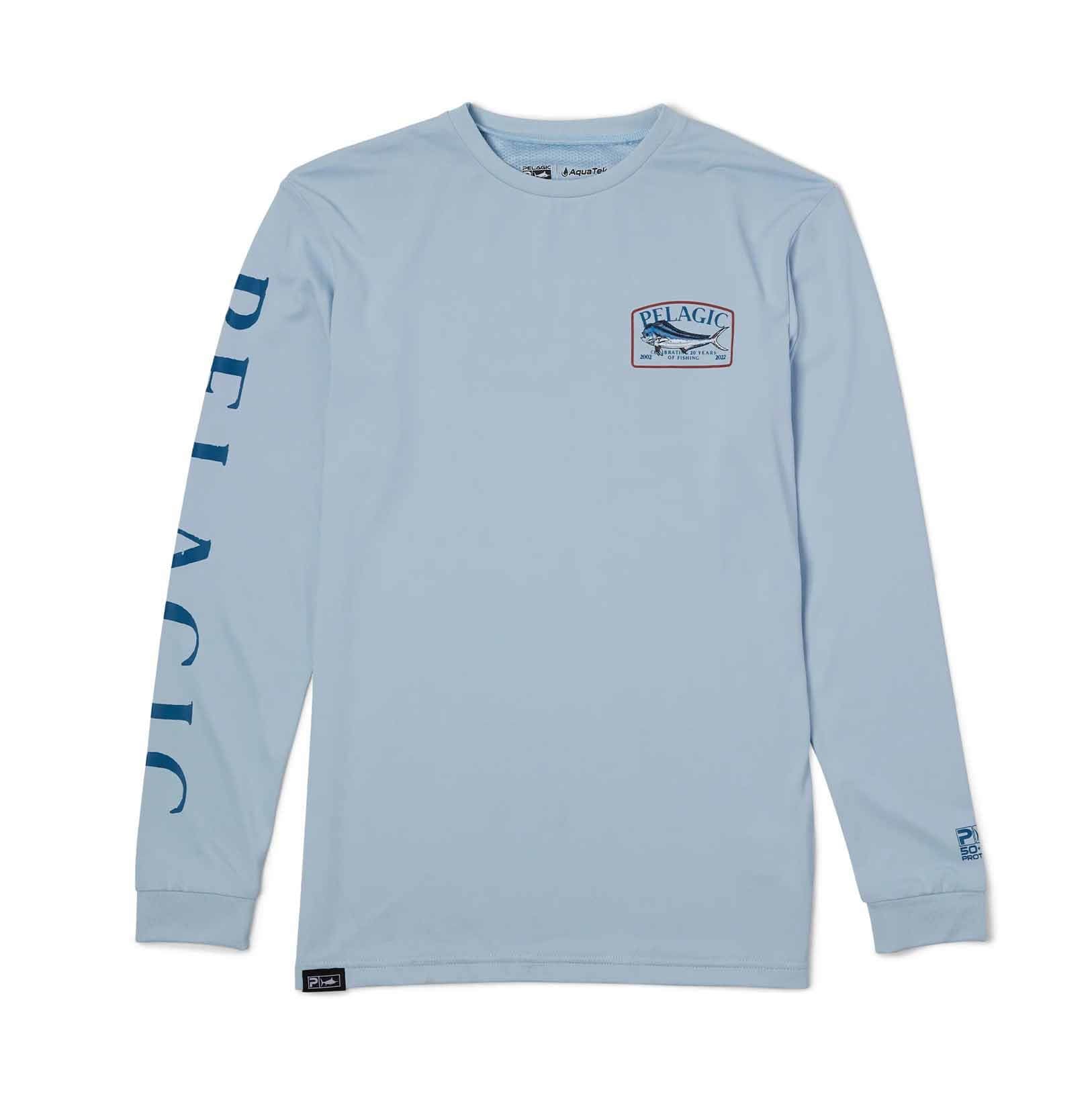 Pelagic Light Blue Aquatek Performance Fishing Shirt for Game Fish & Dorado – Ideal for Saltwater Fishing & Offshore Angling
