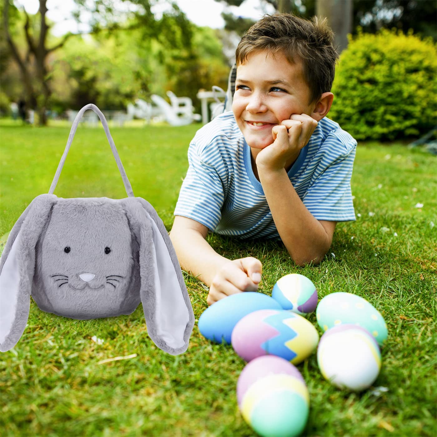 Personalized Plush Easter Bunny Basket with Long Ears - Monogrammed Easter Bucket for Egg Hunting, Candy Storage & Easter Decorations - Perfect Easter Gift Bags for Kids & Home Decor